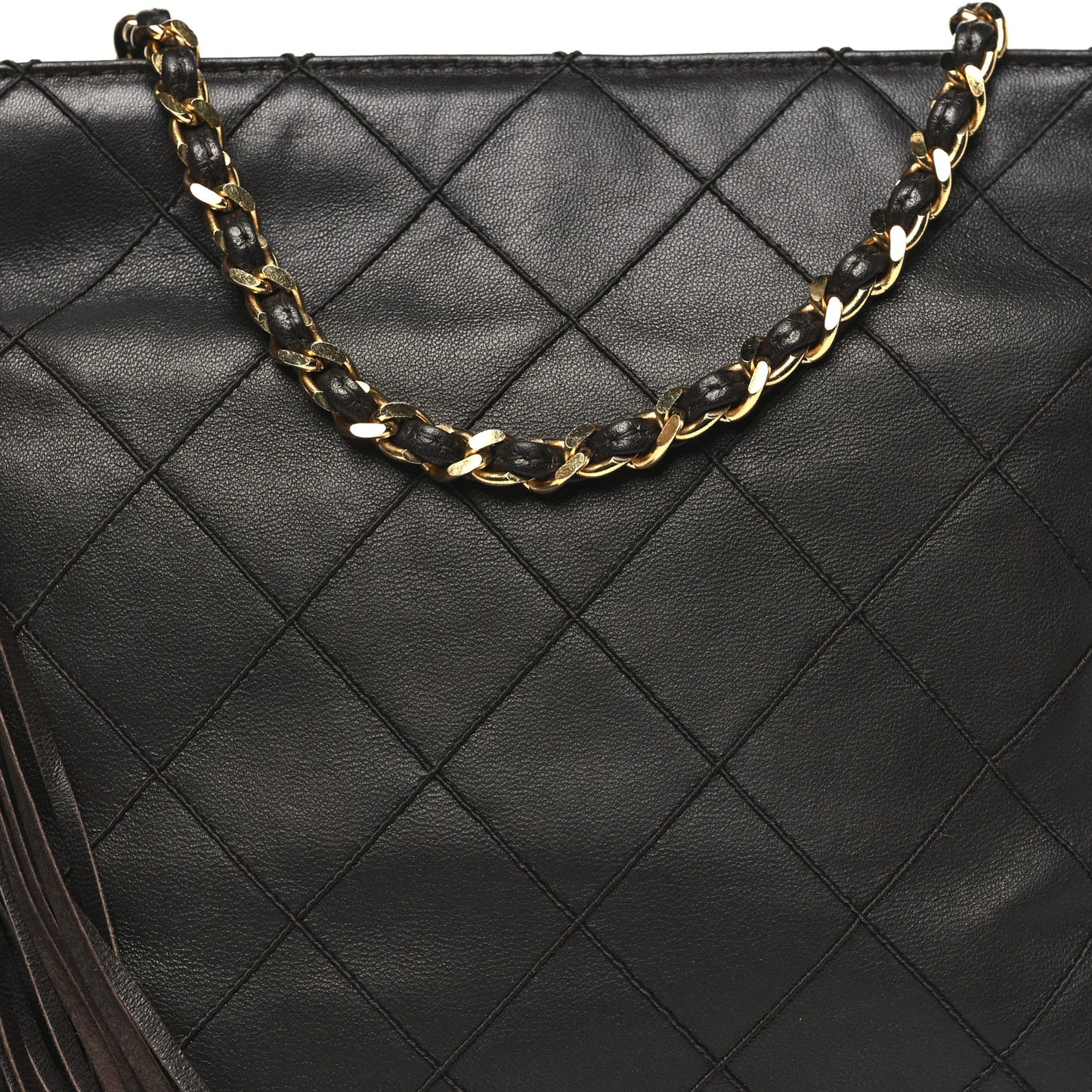 Lambskin Quilted Tassel Shoulder Bag Brown