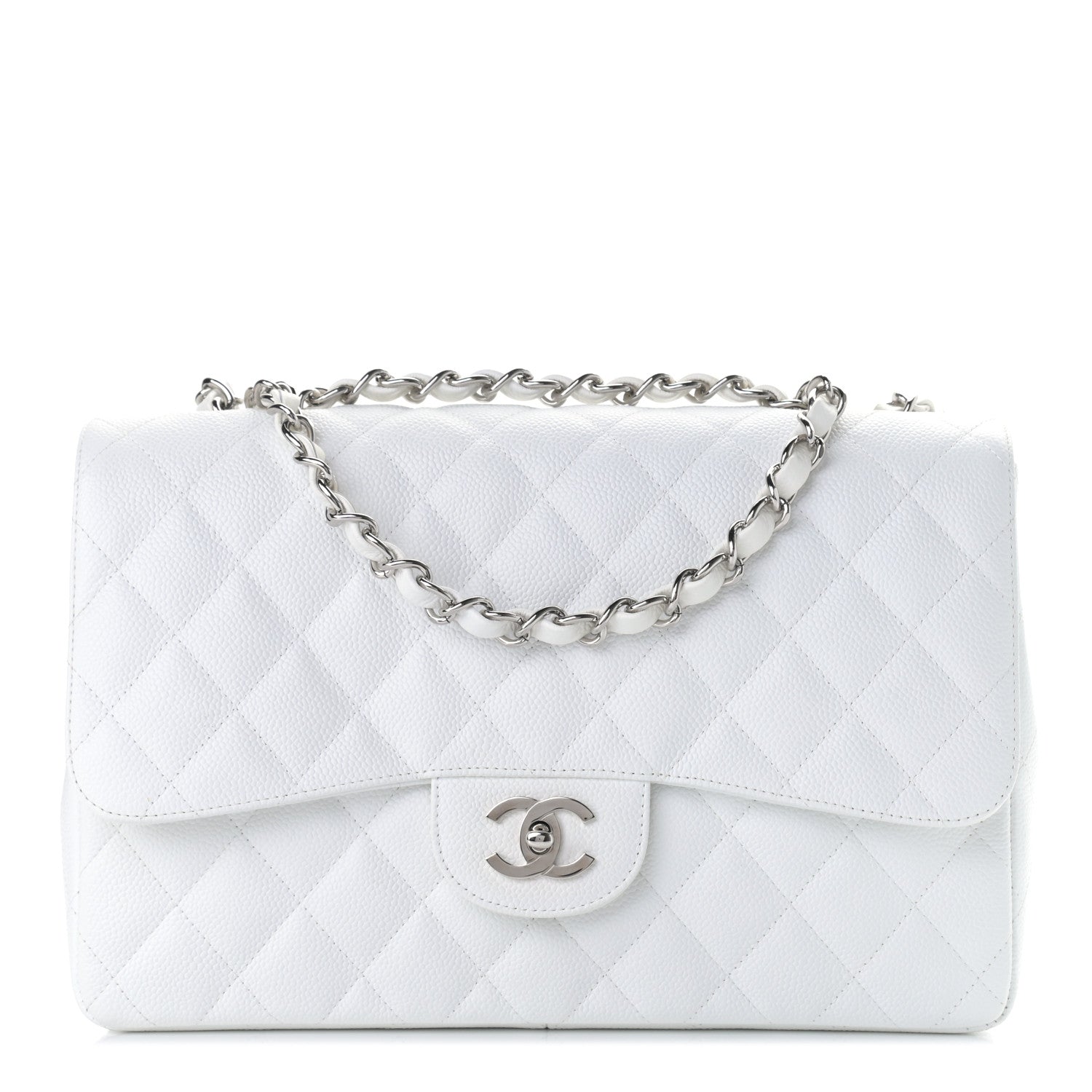 Chanel Caviar Quilted Jumbo Single Flap White 1 of 9