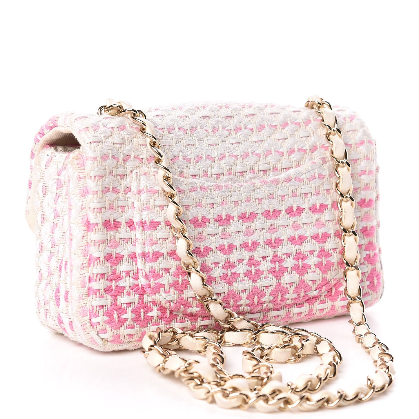 Lambskin Cotton Woven Mini Flap Pink White