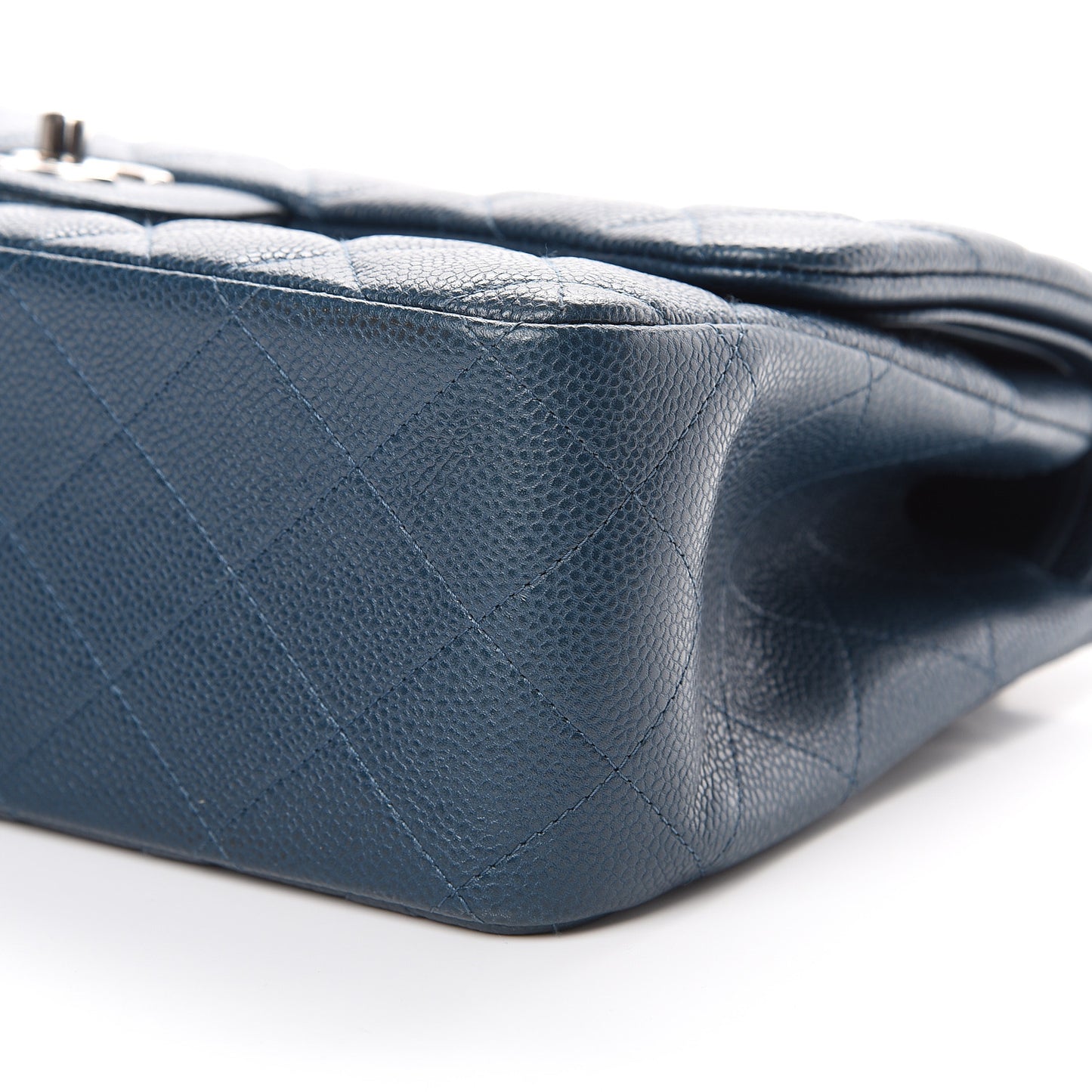 Caviar Quilted Jumbo Double Flap Dark Blue