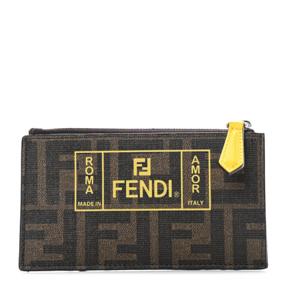 Fendi Glazed Fabric FF 1974 Roma Amor Zip Card Holder Wallet Tobacco Limone 1 of 4