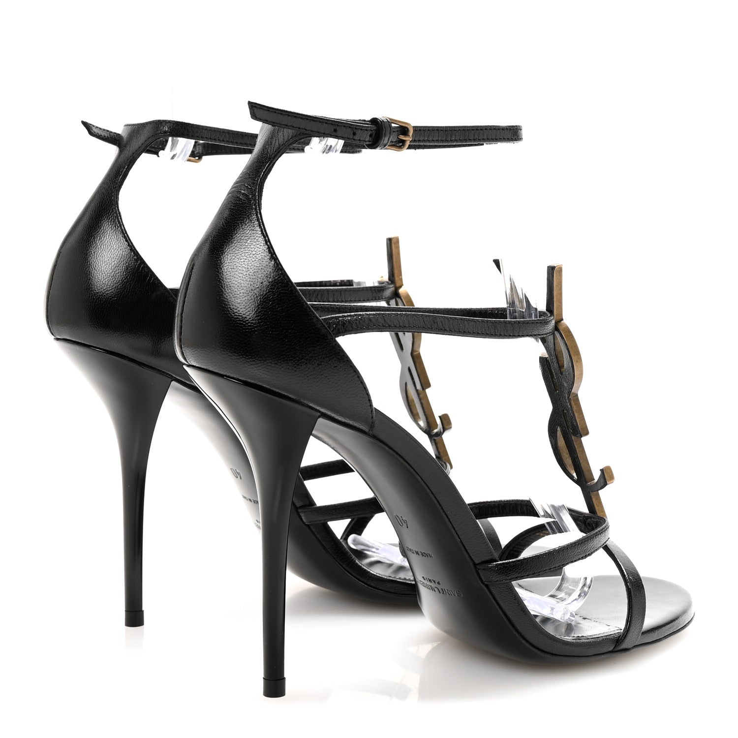 Saint Laurent Calfskin Cassandra 100 Ankle Strap Sandals 40 Black 5 of 9