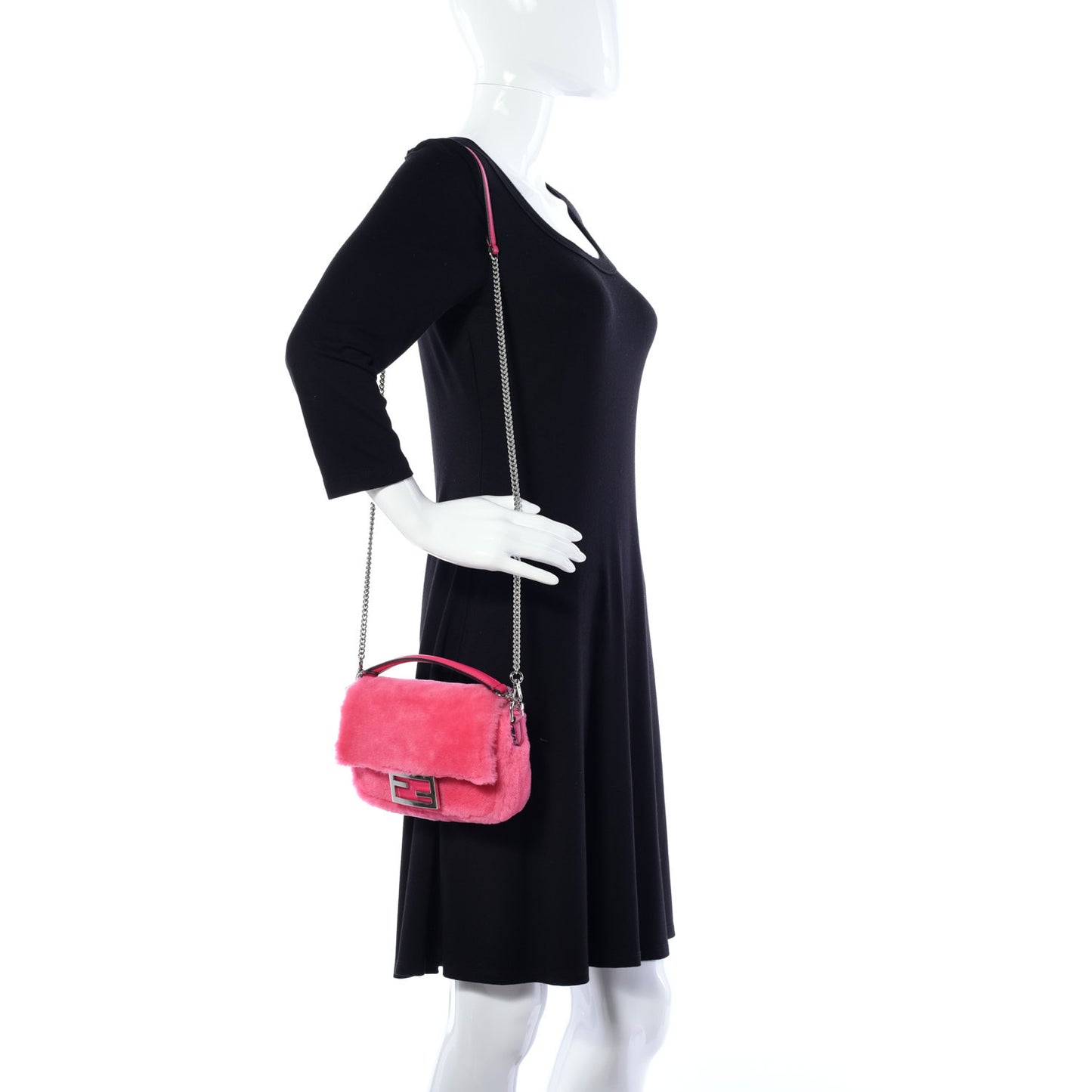 Shearling Shiny Nappa Mini Baguette Rosa Fluo