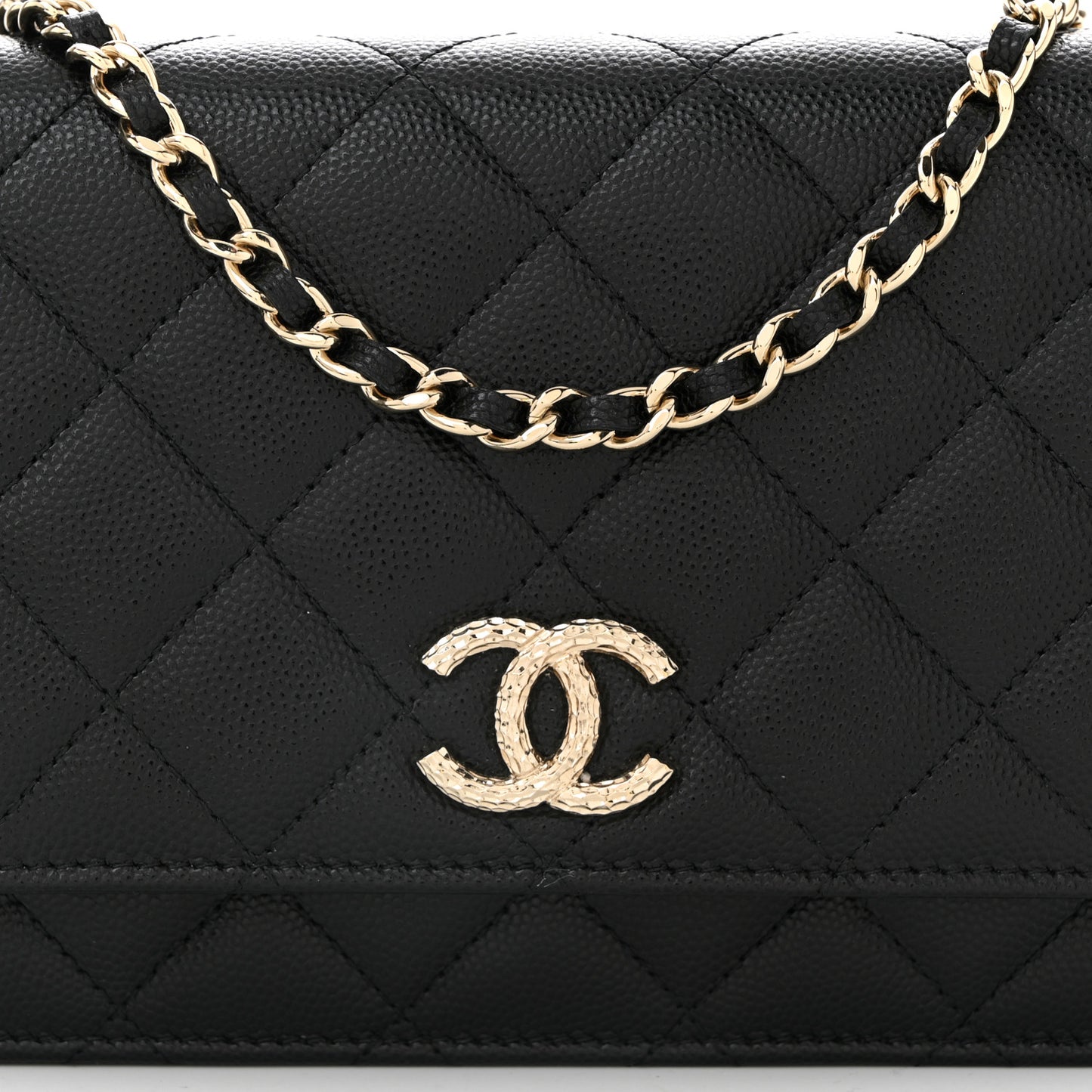Caviar Quilted Studded CC Wallet on Chain WOC Black