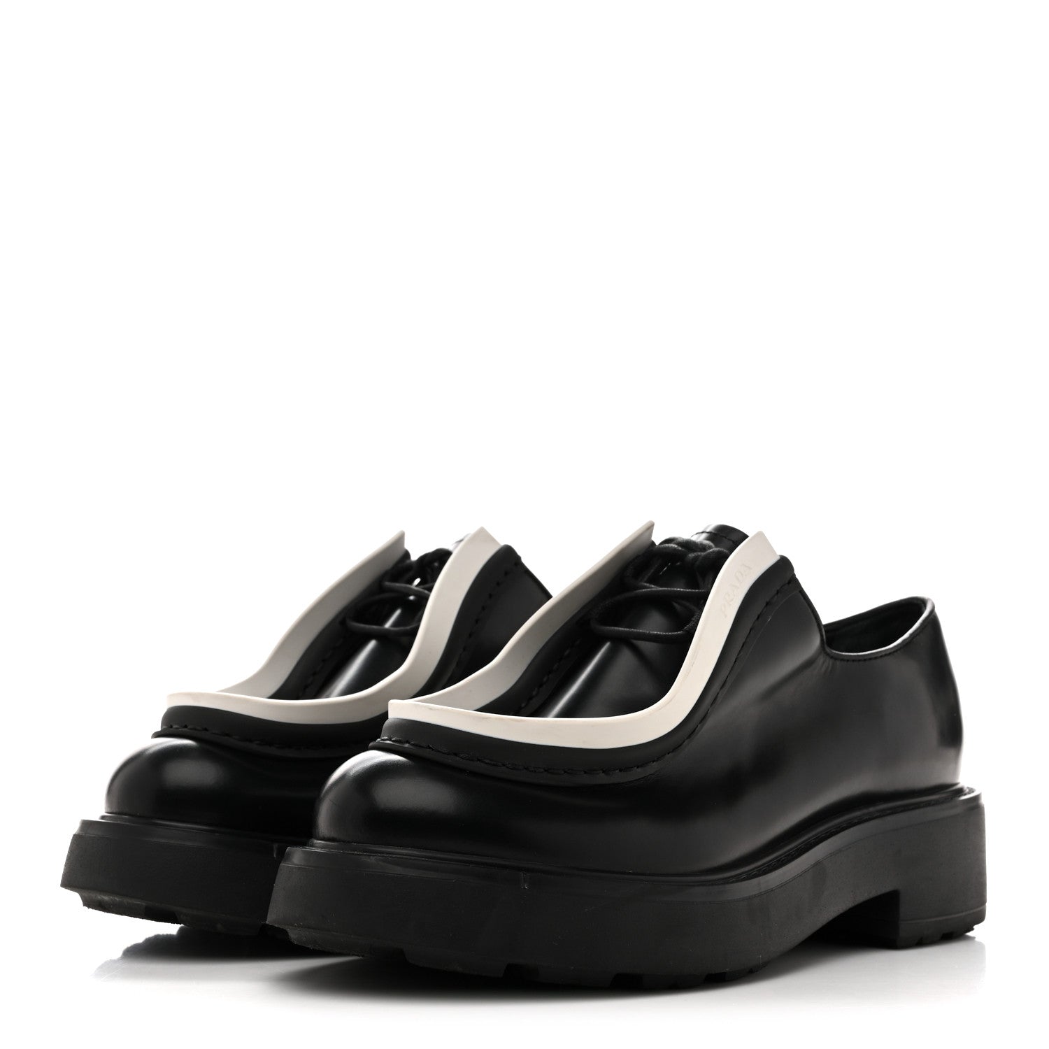 Prada Spazzolato Rois Monolith 55mm Derby Loafers 36.5 Black White 4 of 12