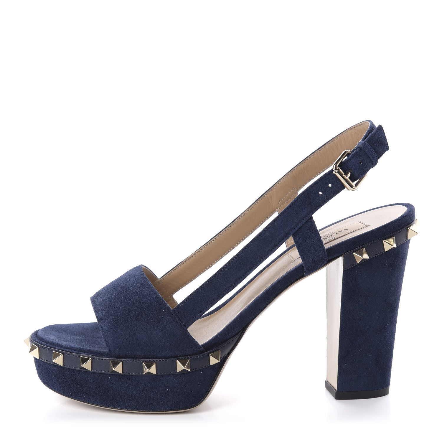 Valentino Garavani Suede Rockstud Slingback 75/105mm Platform Sandals 39 Marine 1 of 11