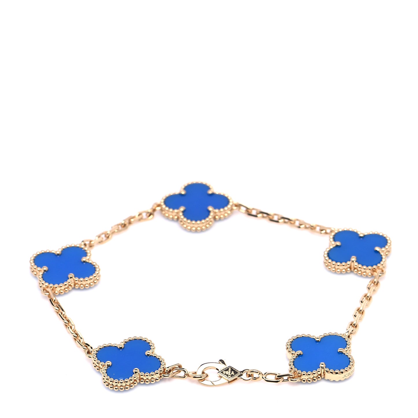 18K Yellow Gold Blue Agate 5 Motifs Vintage Alhambra Bracelet