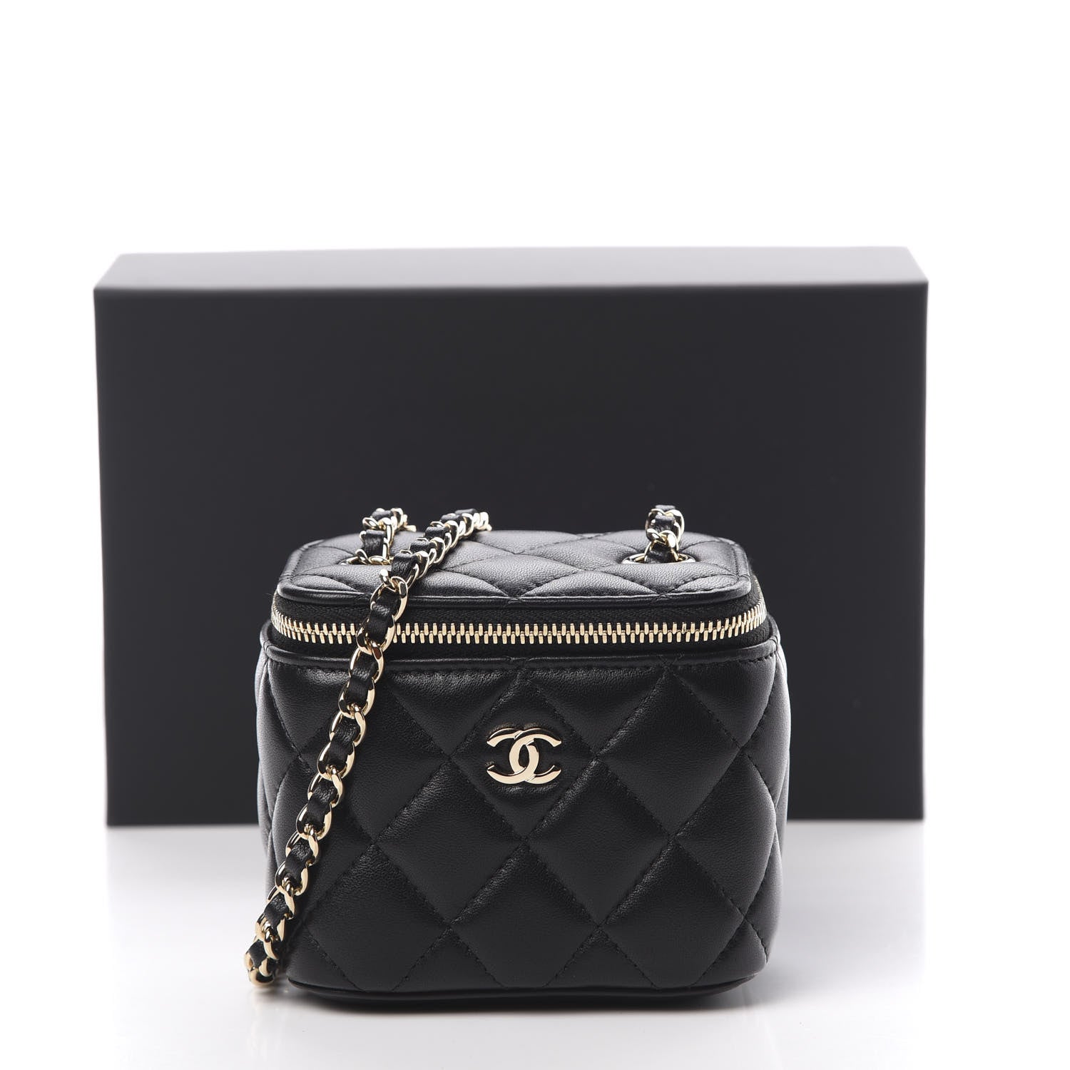 Chanel Lambskin Quilted Mini Vanity Case With Chain Black 11 of 11