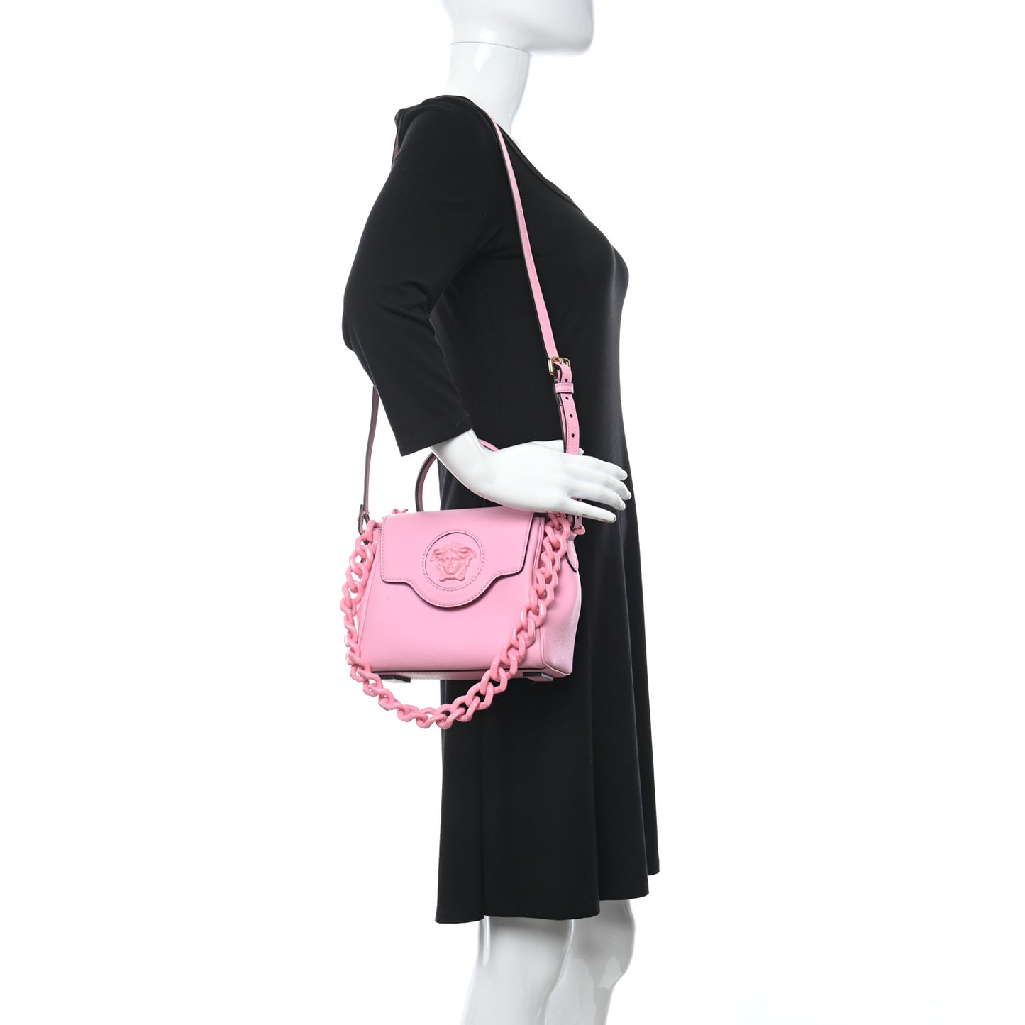 Grained Calfskin Small La Medusa Top Handle Bag Pink