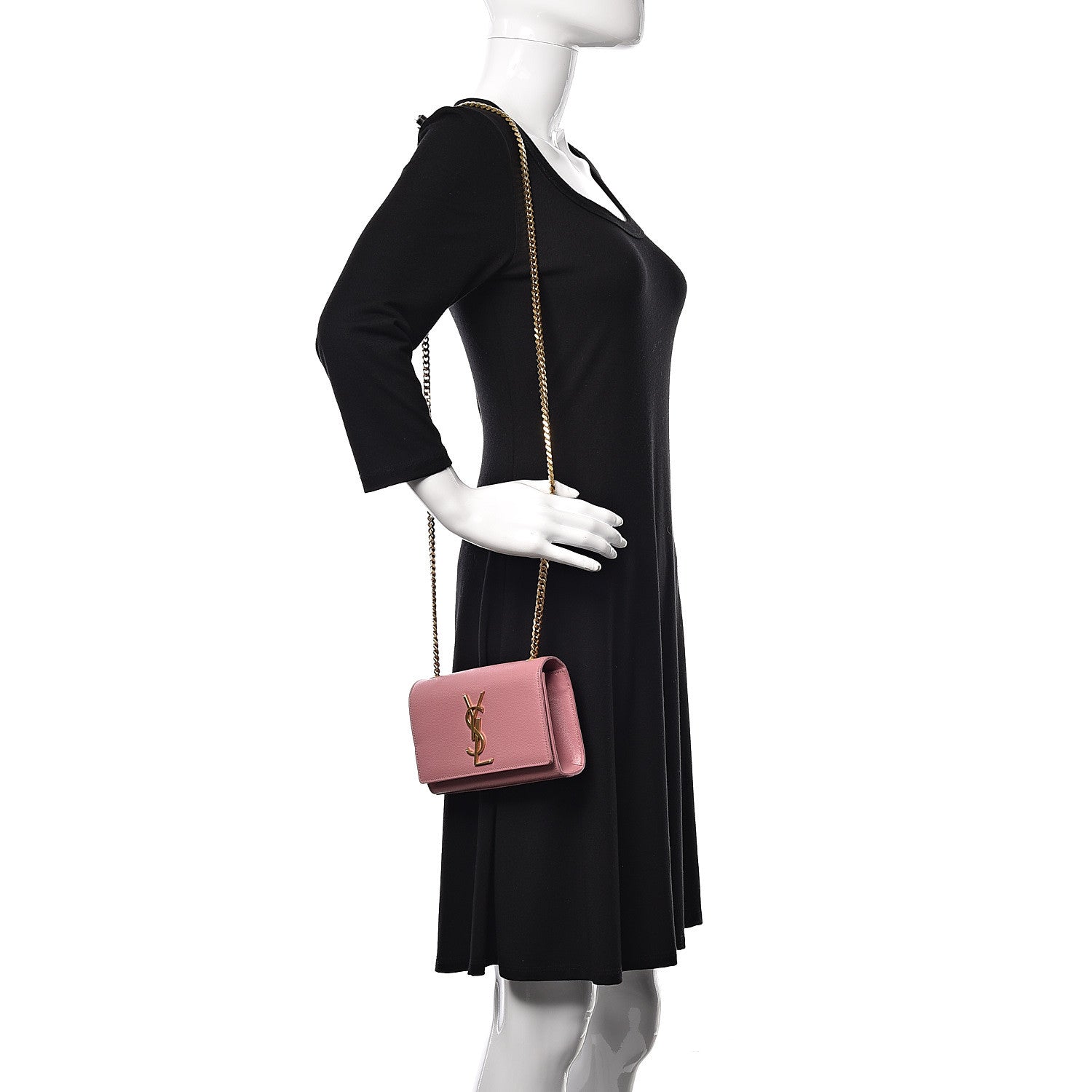 Saint Laurent Grain De Poudre Small Classic Monogram Kate Satchel Old Rose 2 of 16