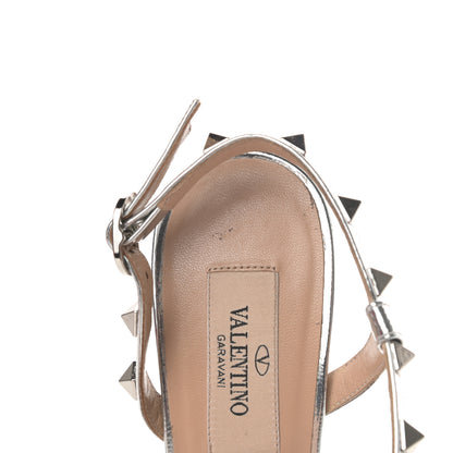 Valentino Garavani Metallic Pebbled Calfskin Rockstud Asymmetric 100mm Sandals 35.5 Silver 14 of 15