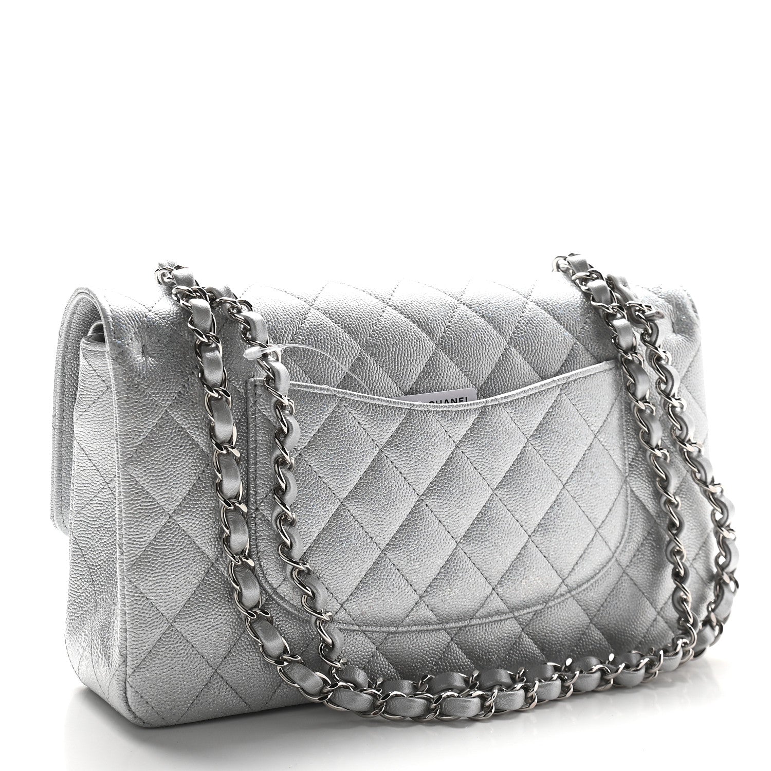 Chanel Glittered Metallic Caviar Quilted Medium Double Flap Silver 3 of 9
