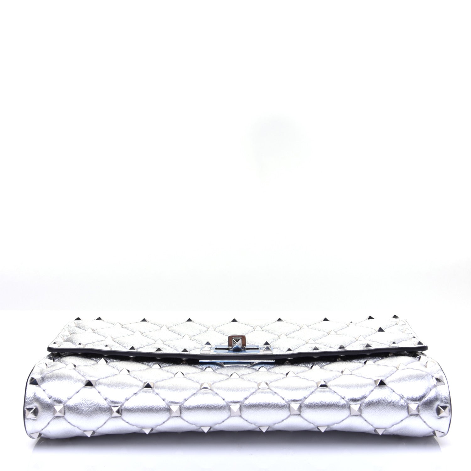 Valentino Garavani Metallic Lambskin Rockstud Spike Wallet on Chain Silver 11 of 18