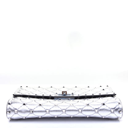 Valentino Garavani Metallic Lambskin Rockstud Spike Wallet on Chain Silver 11 of 18
