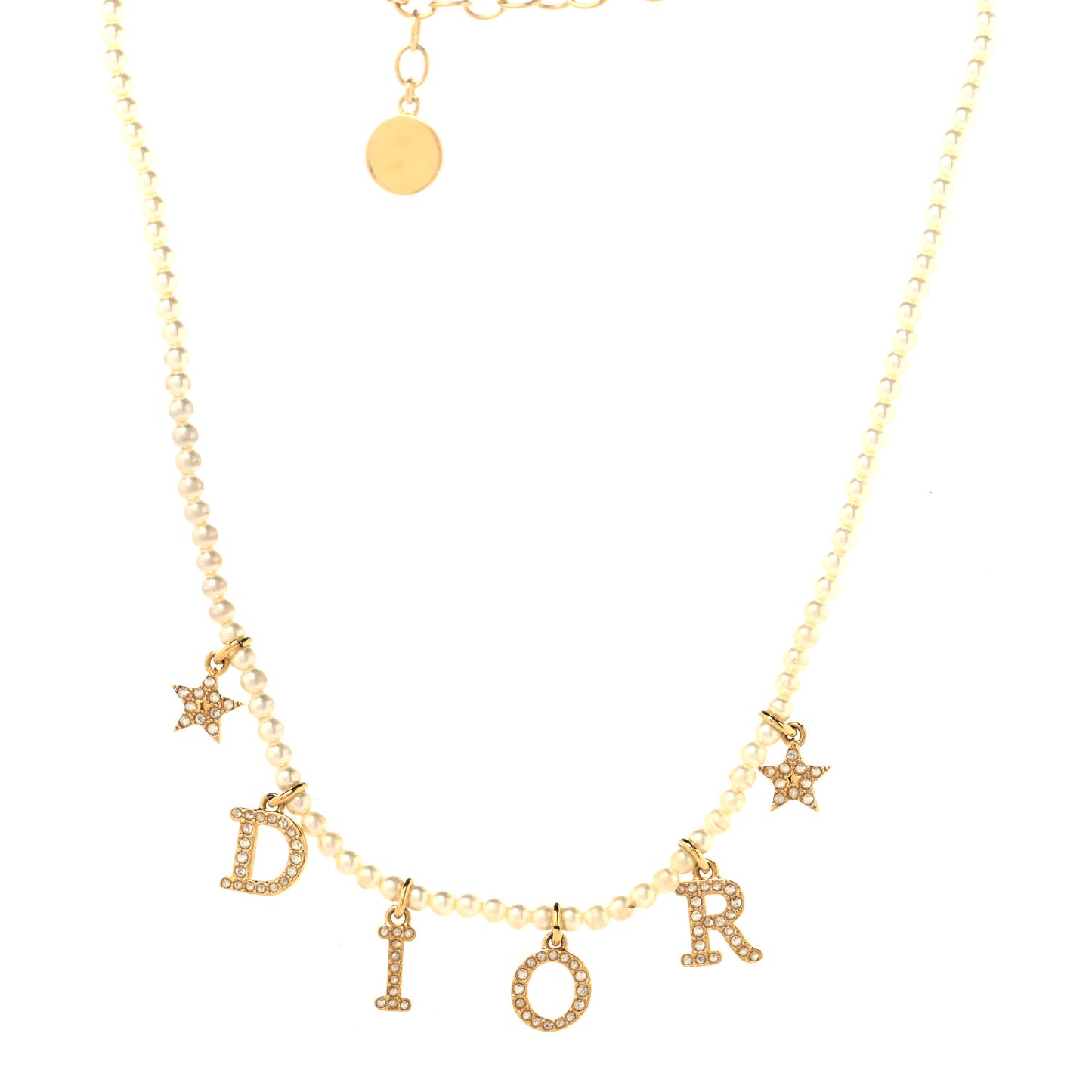 Pearl Crystal Star Logo Charm Necklace Gold