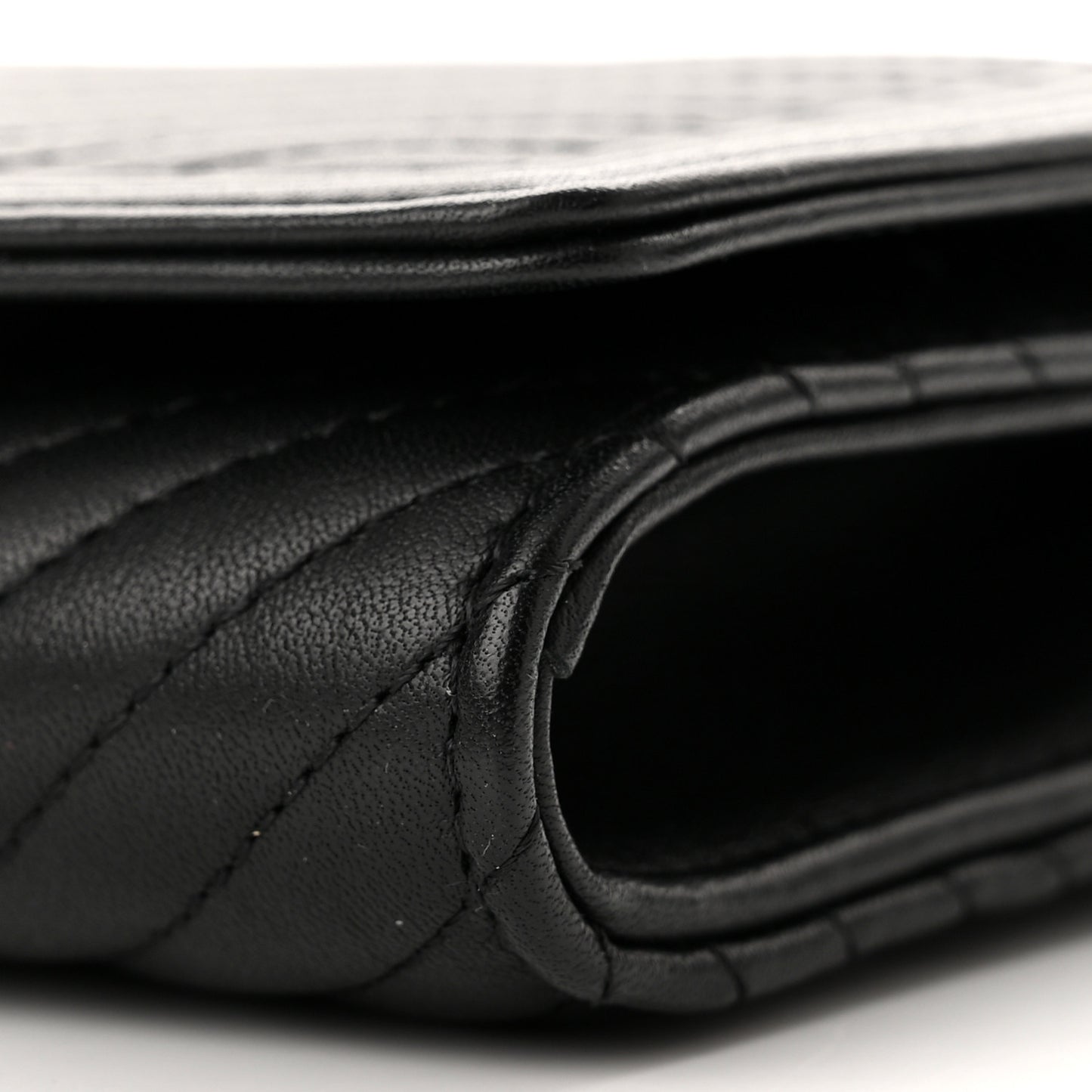 Calfskin Chevron Quilted Boy Wallet On Removable Chain WOC Black