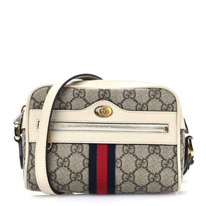 Gucci GG Supreme Monogram Textured Calfskin Web Mini Ophidia Shoulder Bag Beige Ebony Mystic White 1 of 13