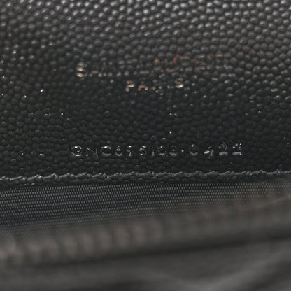 Saint Laurent Grain De Poudre Matelasse Chevron Monogram Monochrome Envelope Chain Wallet Black 7 of 16