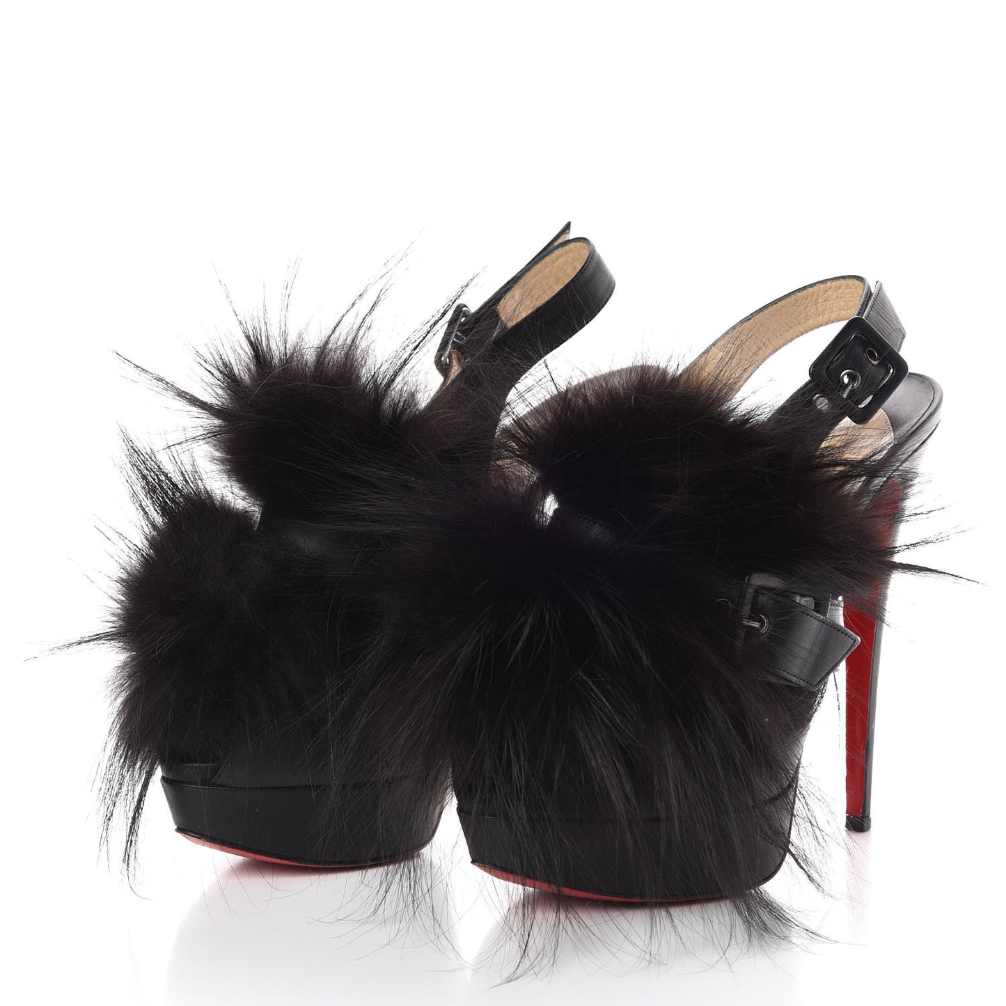 Suede Fox Fur Splash 150 Pumps 41.5 Black