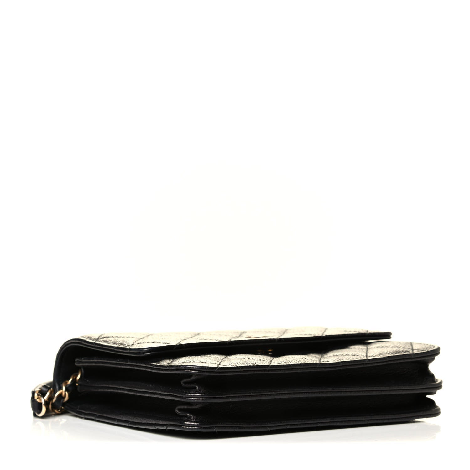 Chanel Letter Calfskin Embossed Quilted Square Wallet On Chain WOC Black 3 of 5