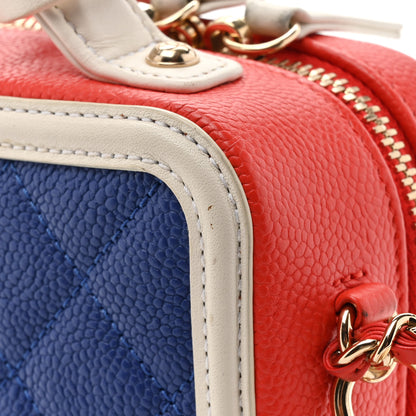 Chanel Caviar Quilted Small CC Filigree Vanity Case Blue White Red 16 of 17