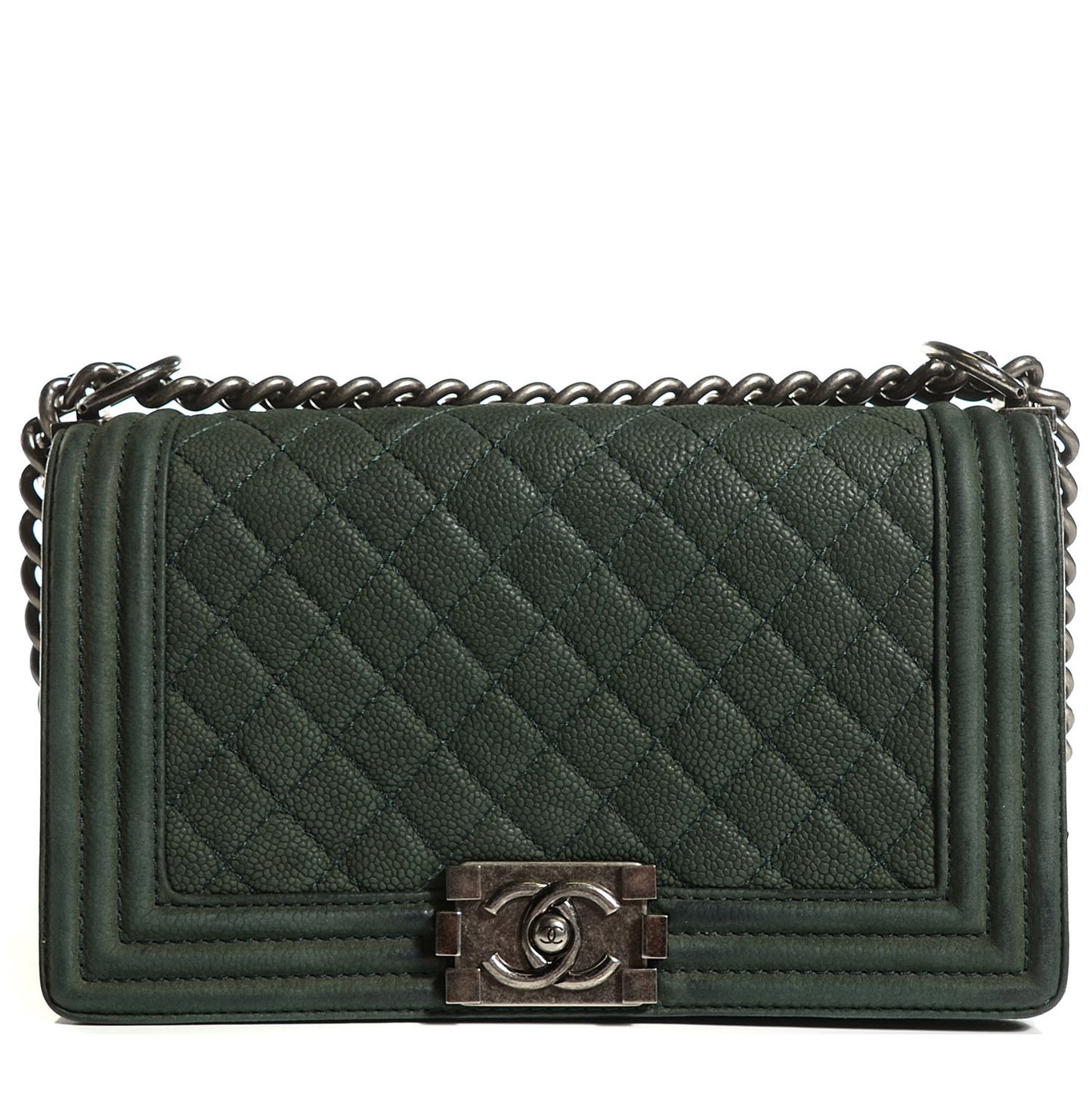 Iridescent Caviar Quilted Medium Boy Flap Dark Green