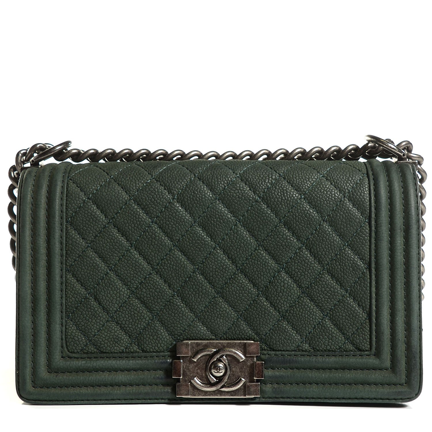 Chanel Iridescent Caviar Quilted Medium Boy Flap Dark Green 1 of 8