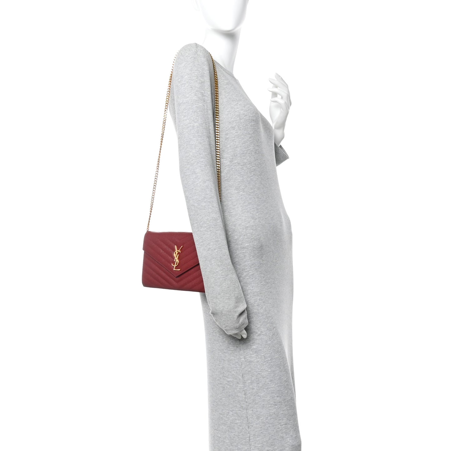 Grain De Poudre Matelasse Chevron Monogram Chain Wallet Opyum Red