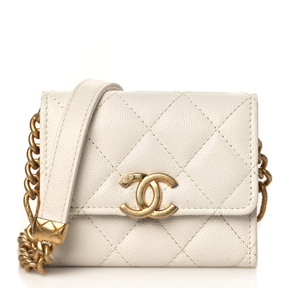 Chanel Caviar Quilted Bracelet On Chain Clutch White 1 of 8