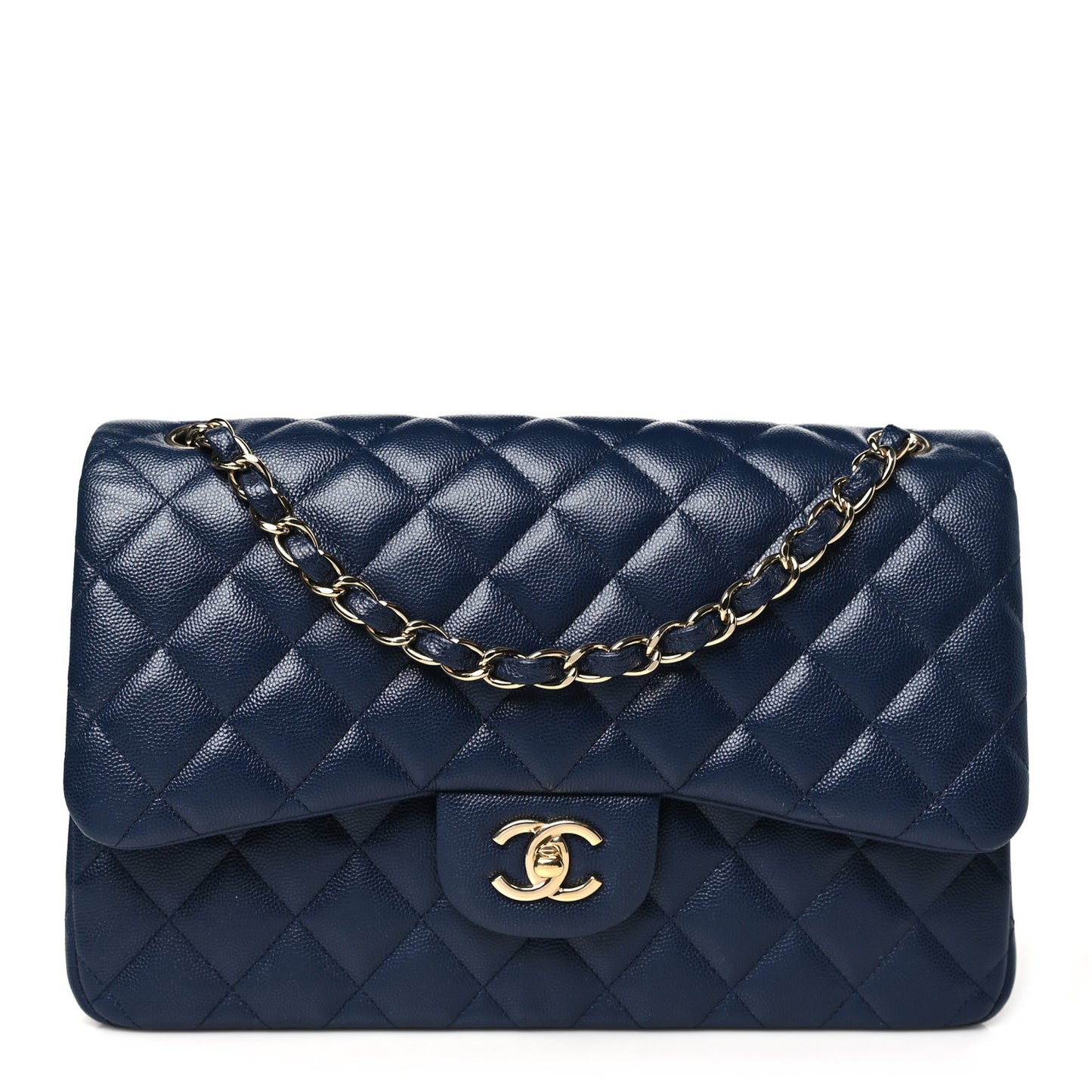 Caviar Quilted Jumbo Double Flap Navy Blue
