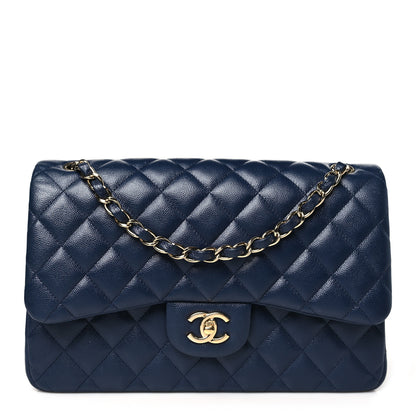 Chanel Caviar Quilted Jumbo Double Flap Navy Blue 1 of 14