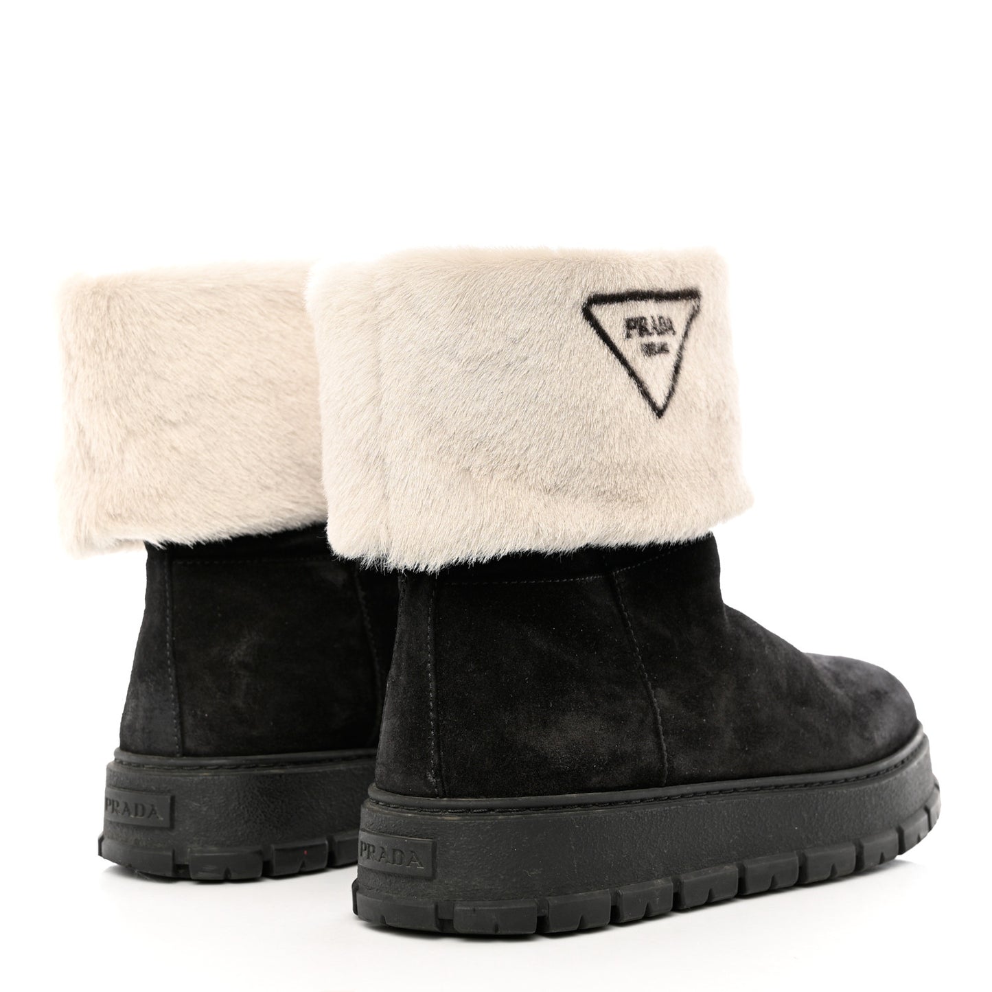 Suede Shearling Logo Ankle Boots 39.5 Black