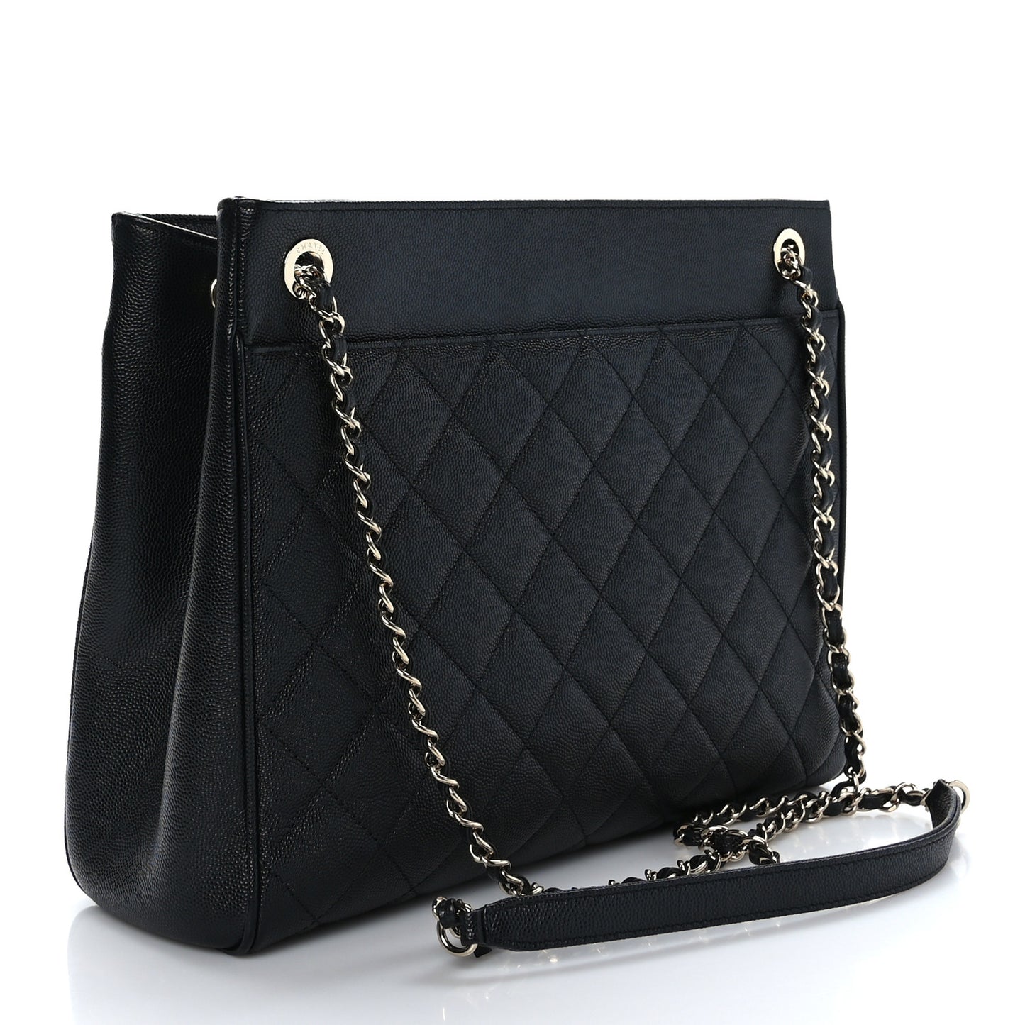 Caviar Quilted In Out Flap Shopping Tote Black
