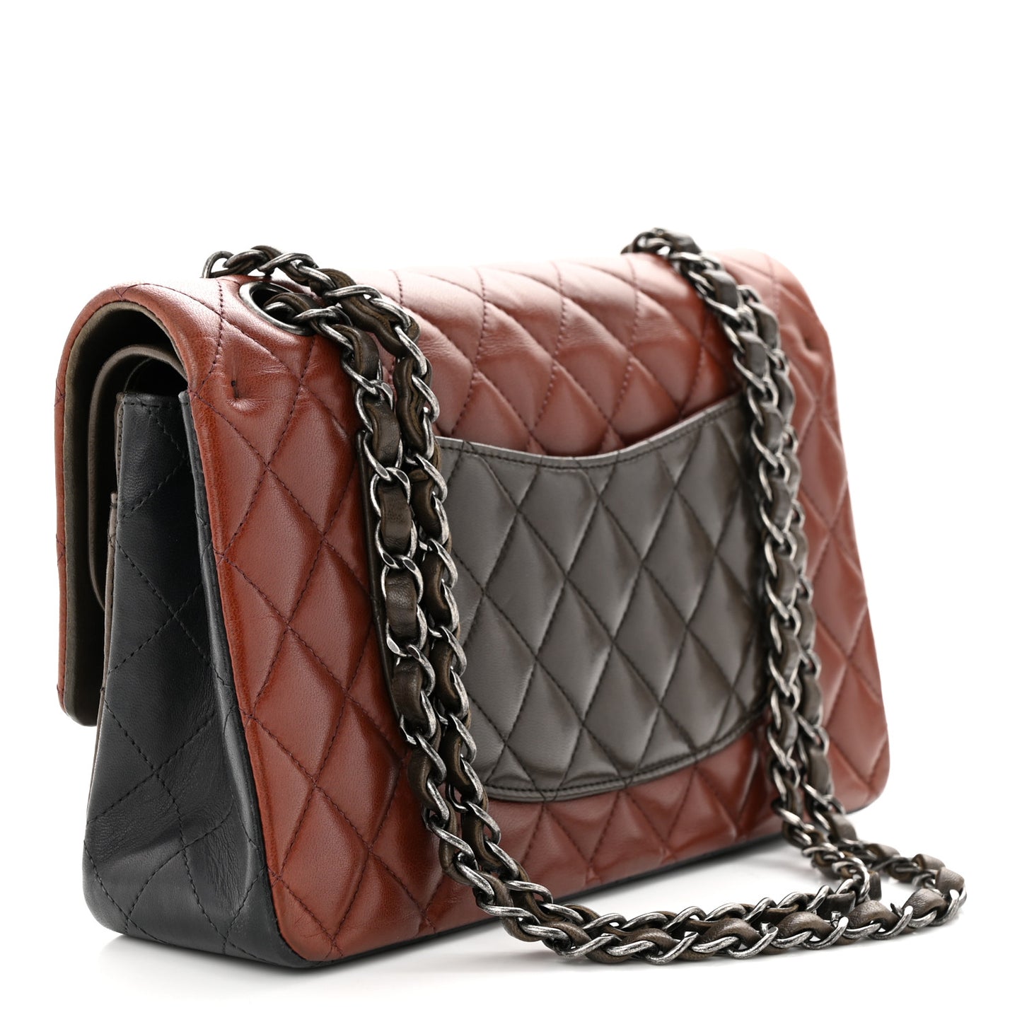 Lambskin Quilted Tri-Color Medium Double Flap Burgundy