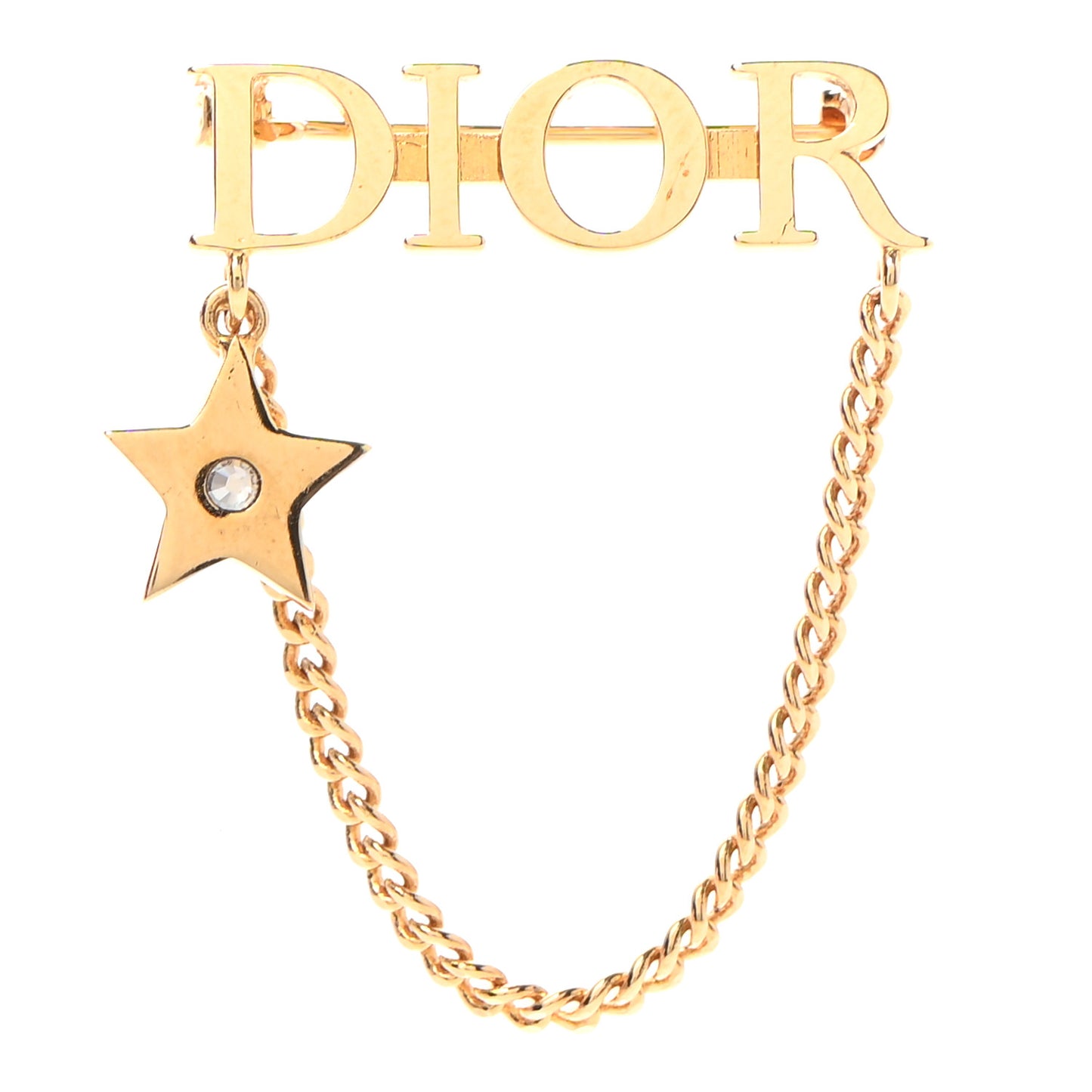 Metal Crystal Logo Dio(r)evolution Chain Brooch Gold