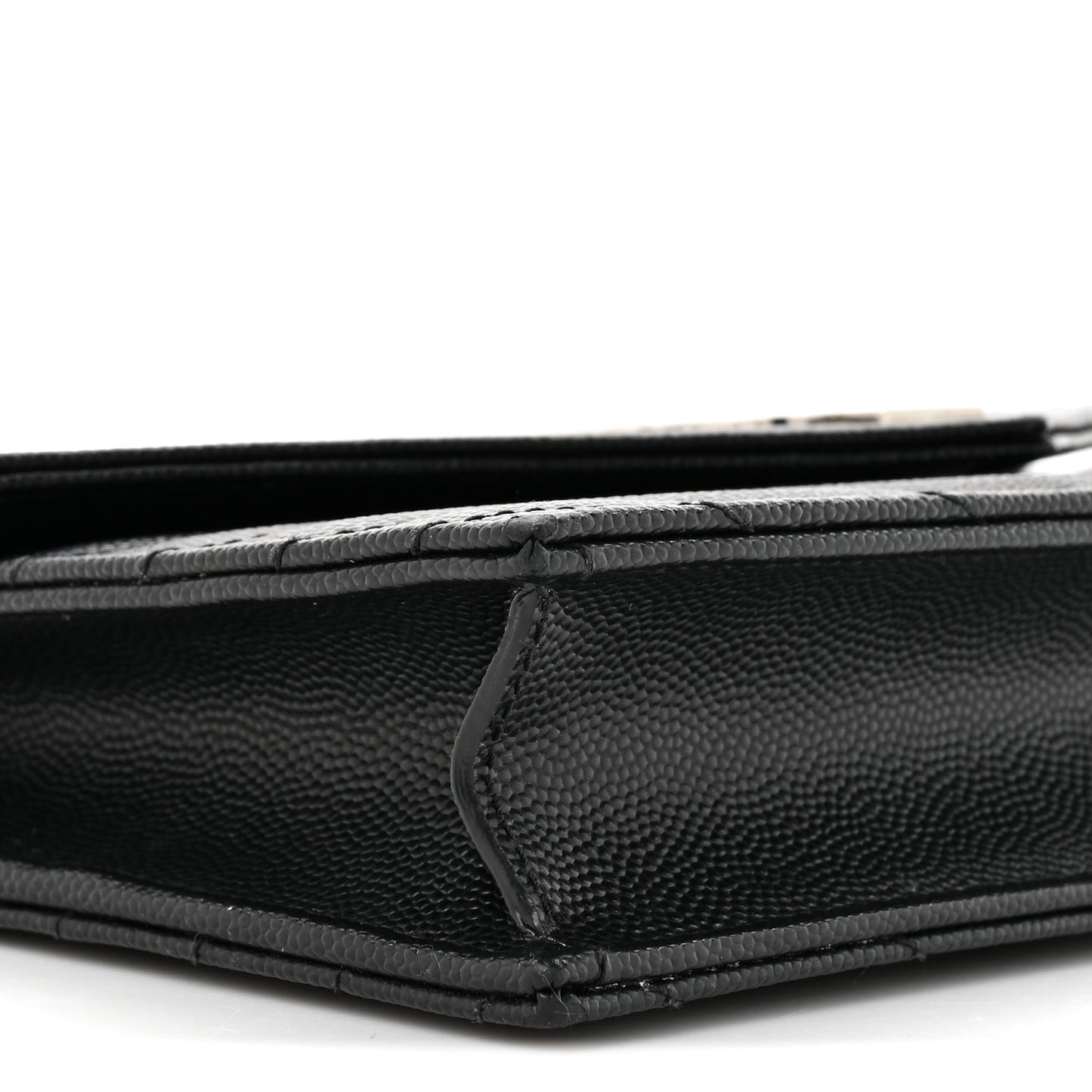 Grain De Poudre Matelasse Chevron Monogram Envelope Chain Wallet Black