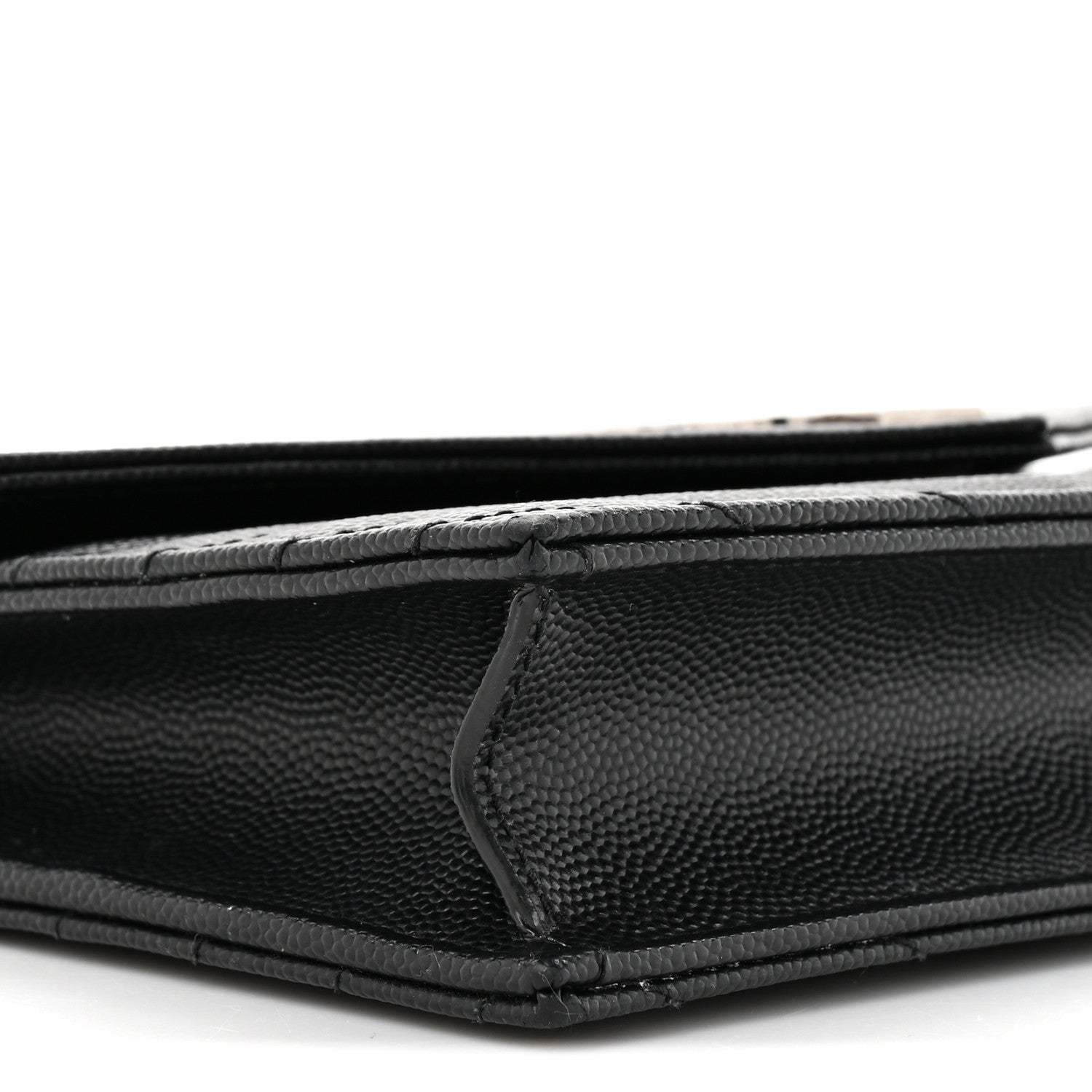 Saint Laurent Grain De Poudre Matelasse Chevron Monogram Envelope Chain Wallet Black 10 of 13
