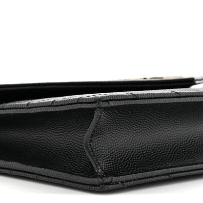 Saint Laurent Grain De Poudre Matelasse Chevron Monogram Envelope Chain Wallet Black 10 of 13