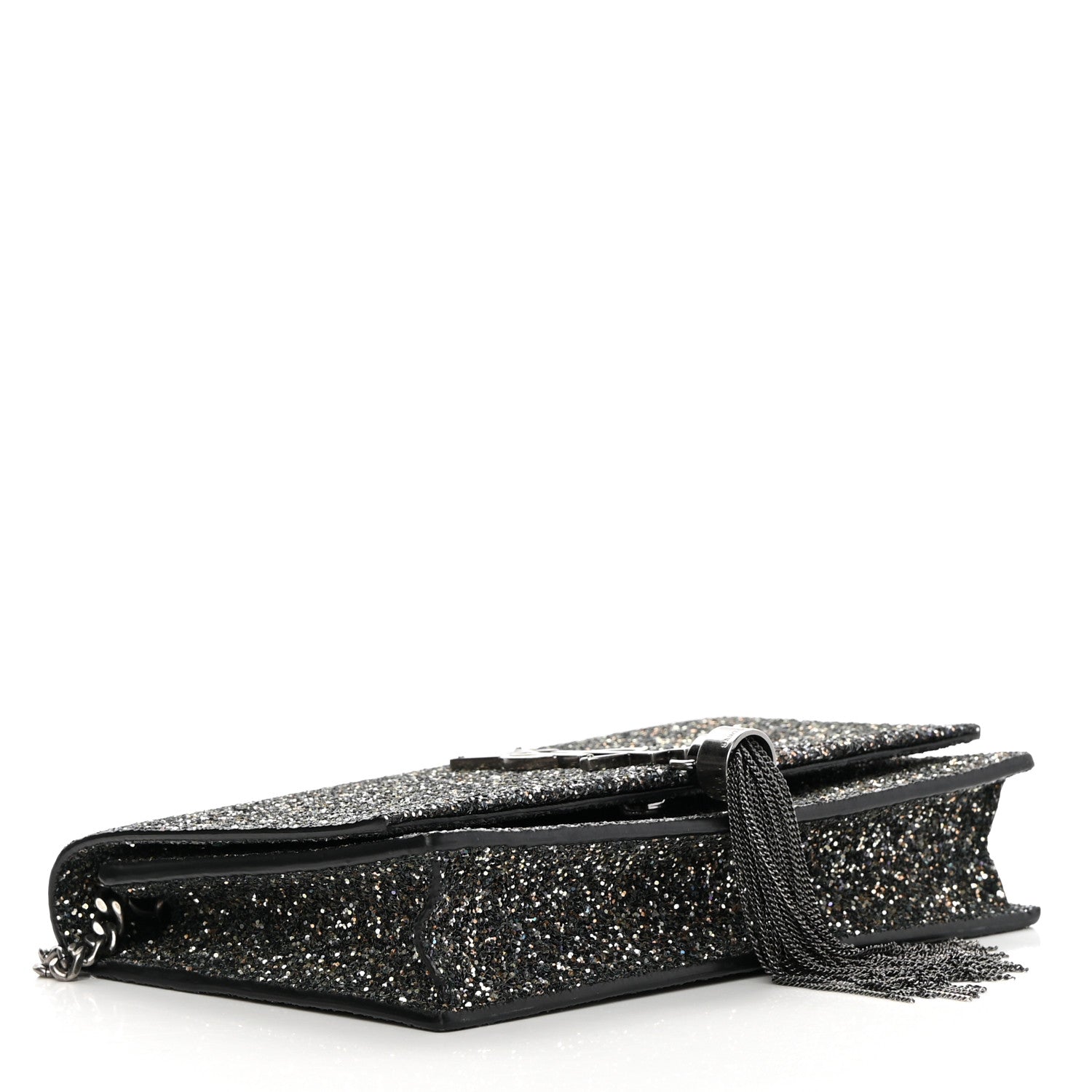 Saint Laurent Metallic Glitter Classic Monogram Kate Tassel Chain Wallet Gun Metal Black 4 of 13