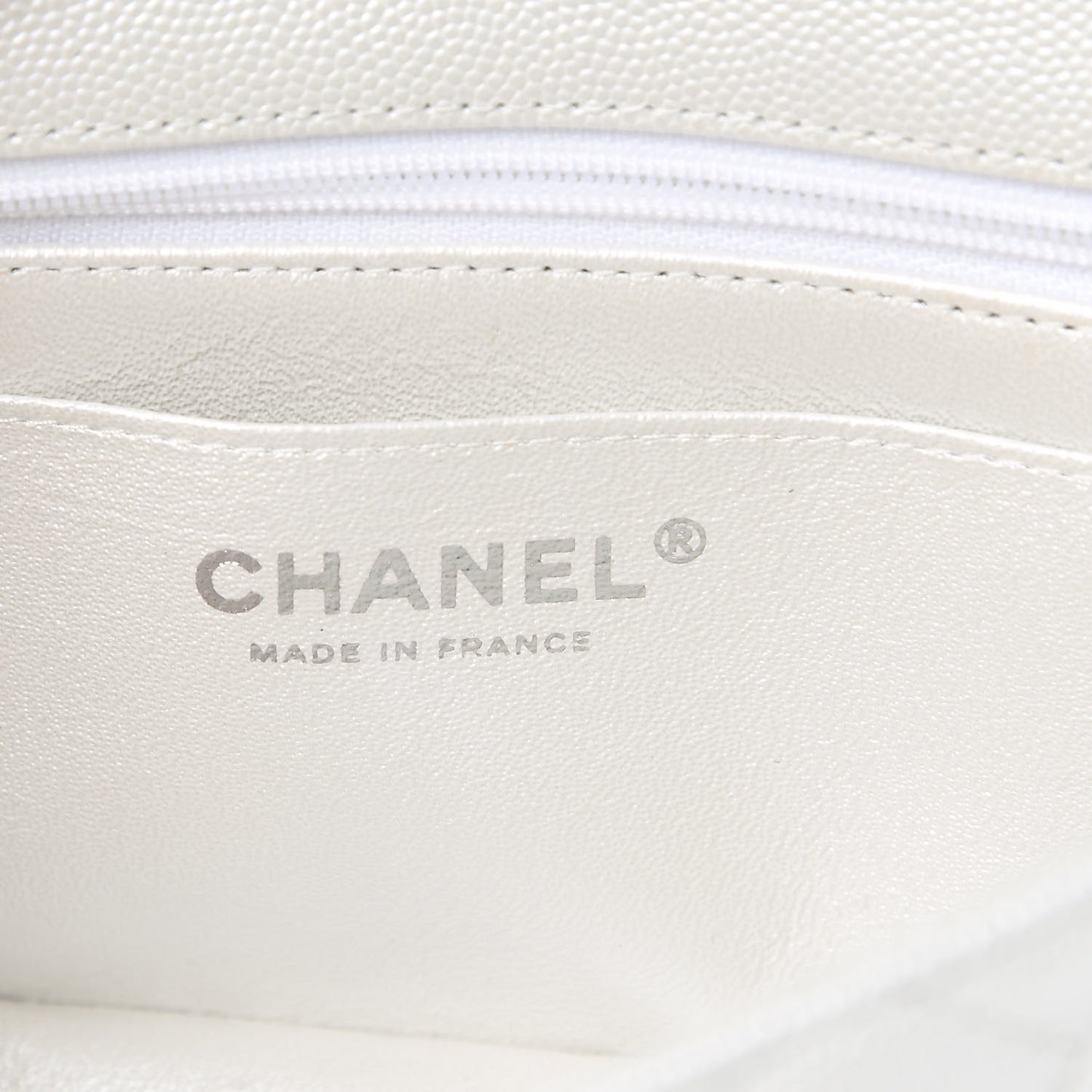 Iridescent Caviar Quilted Mini Top Handle Rectangular Flap White