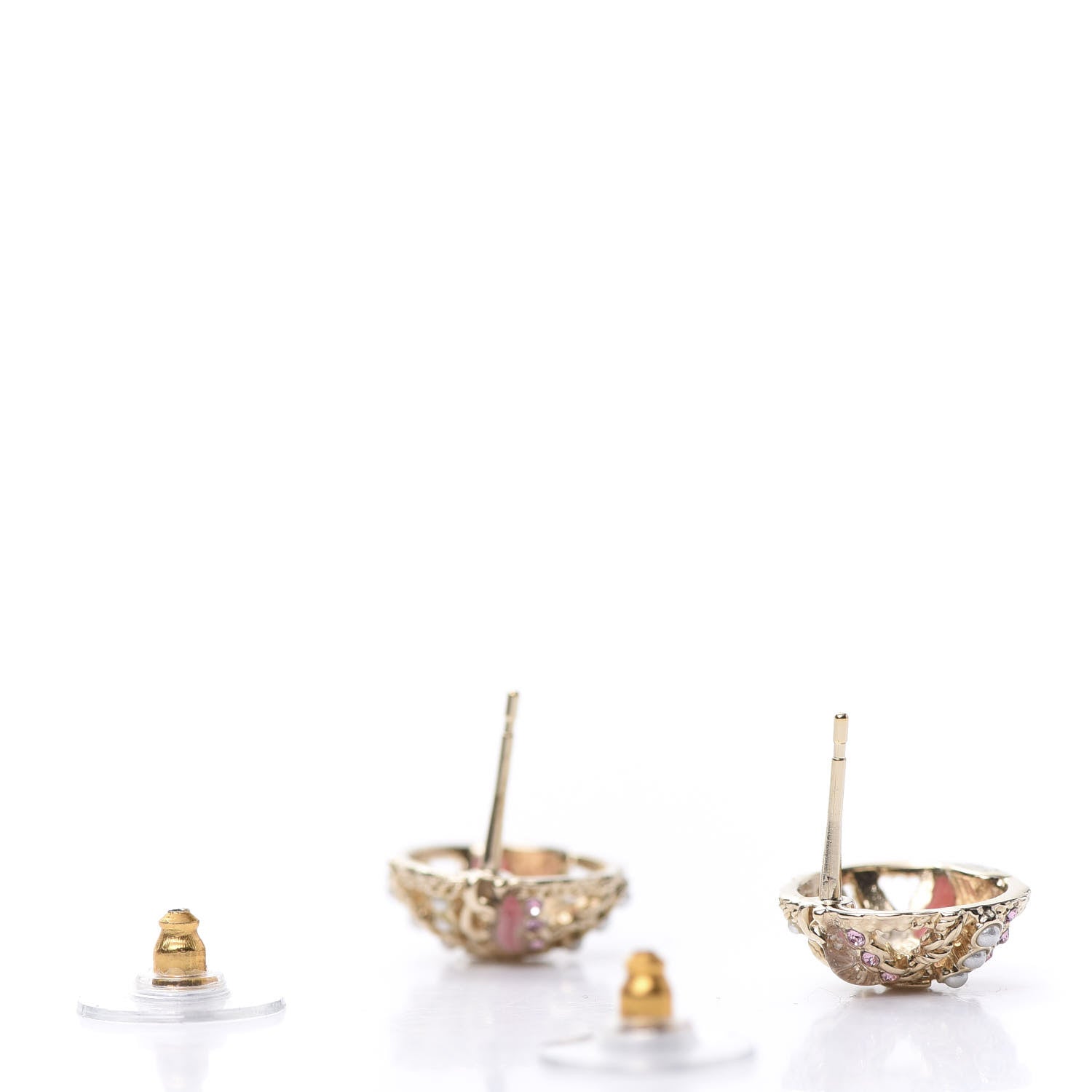 Chanel Pearl CC Round Earrings Gold Pink 3 of 5