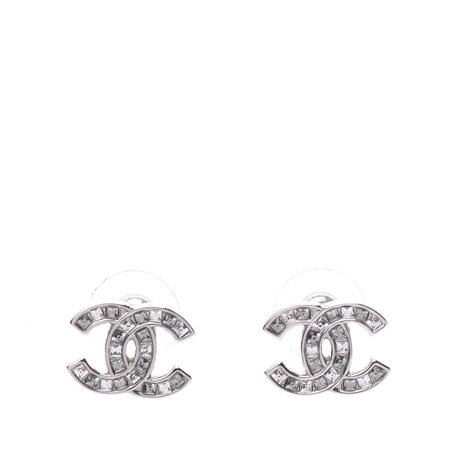 Chanel Baguette Crystal CC Earrings Silver 1 of 5