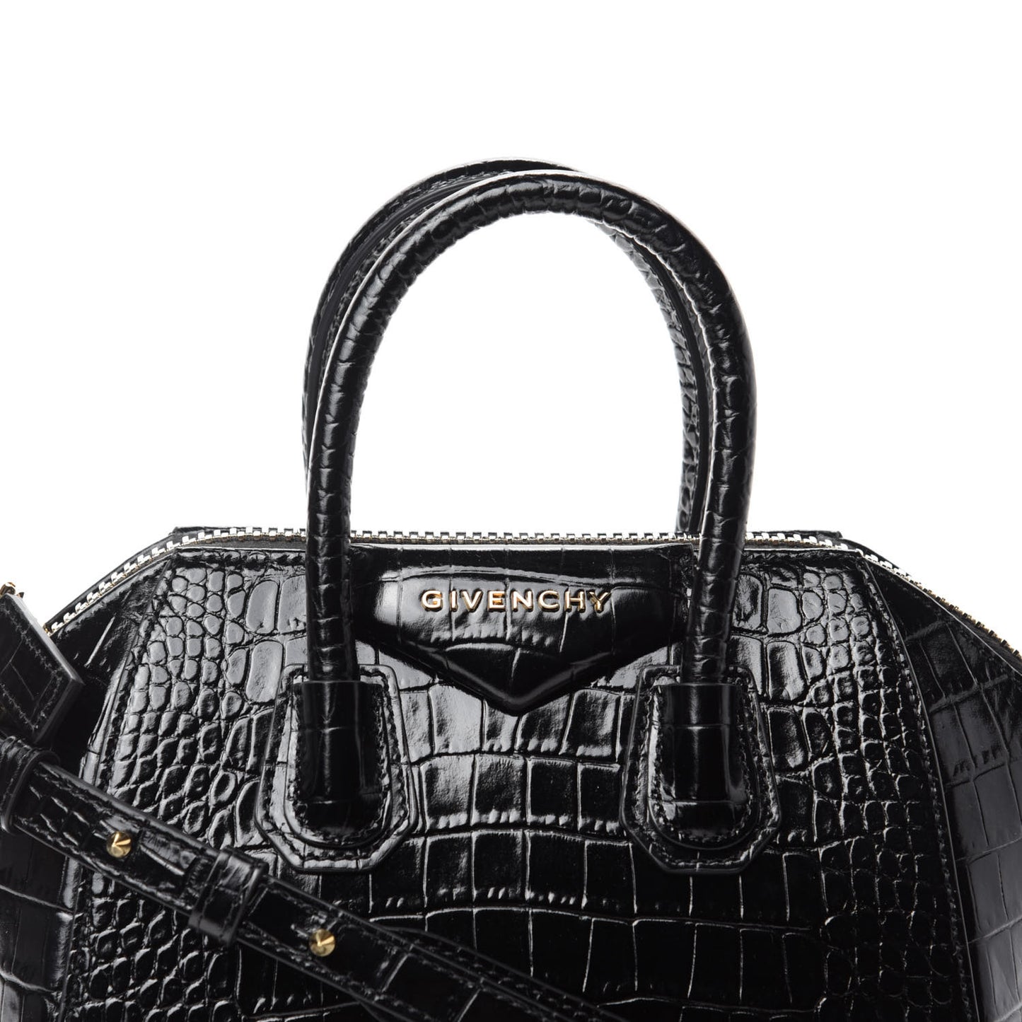 Calfskin Crocodile Embossed Mini Antigona Black