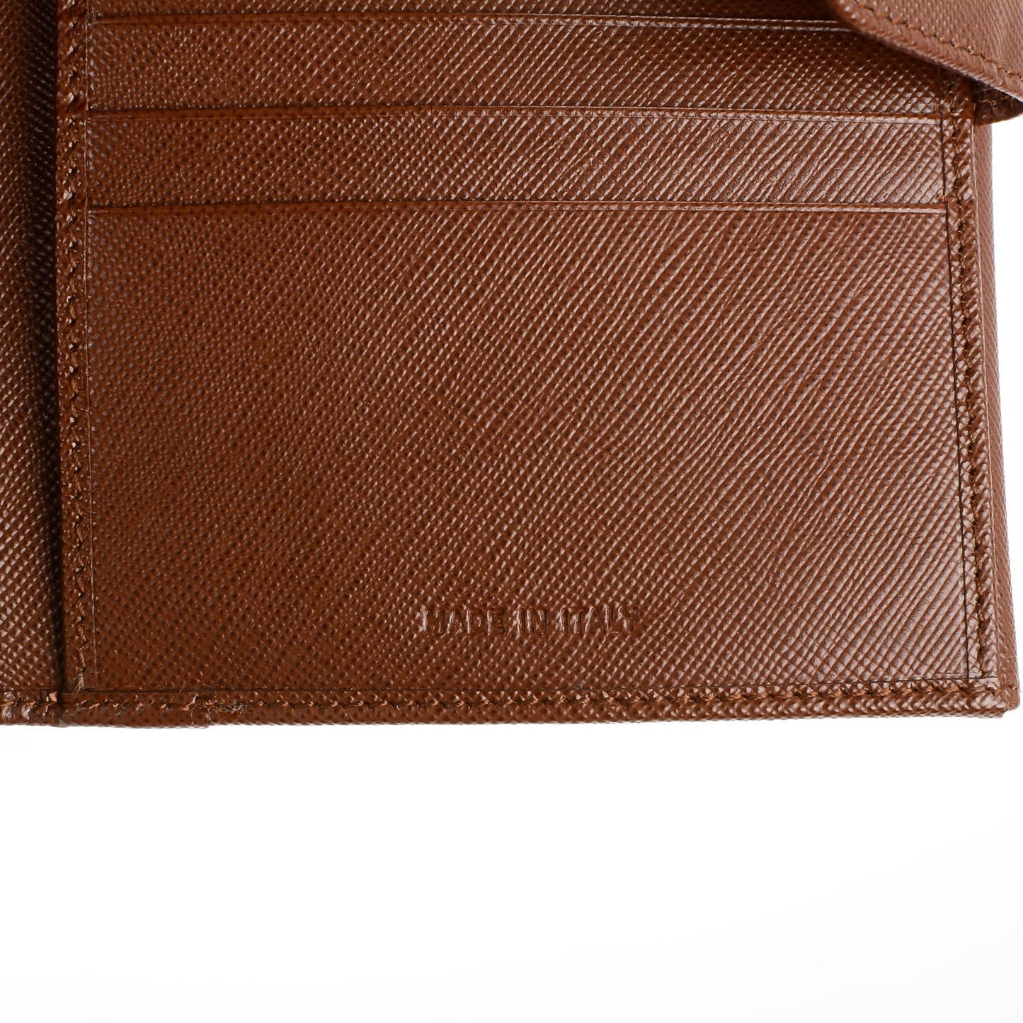 Saffiano Metal Short Flap Wallet Brown