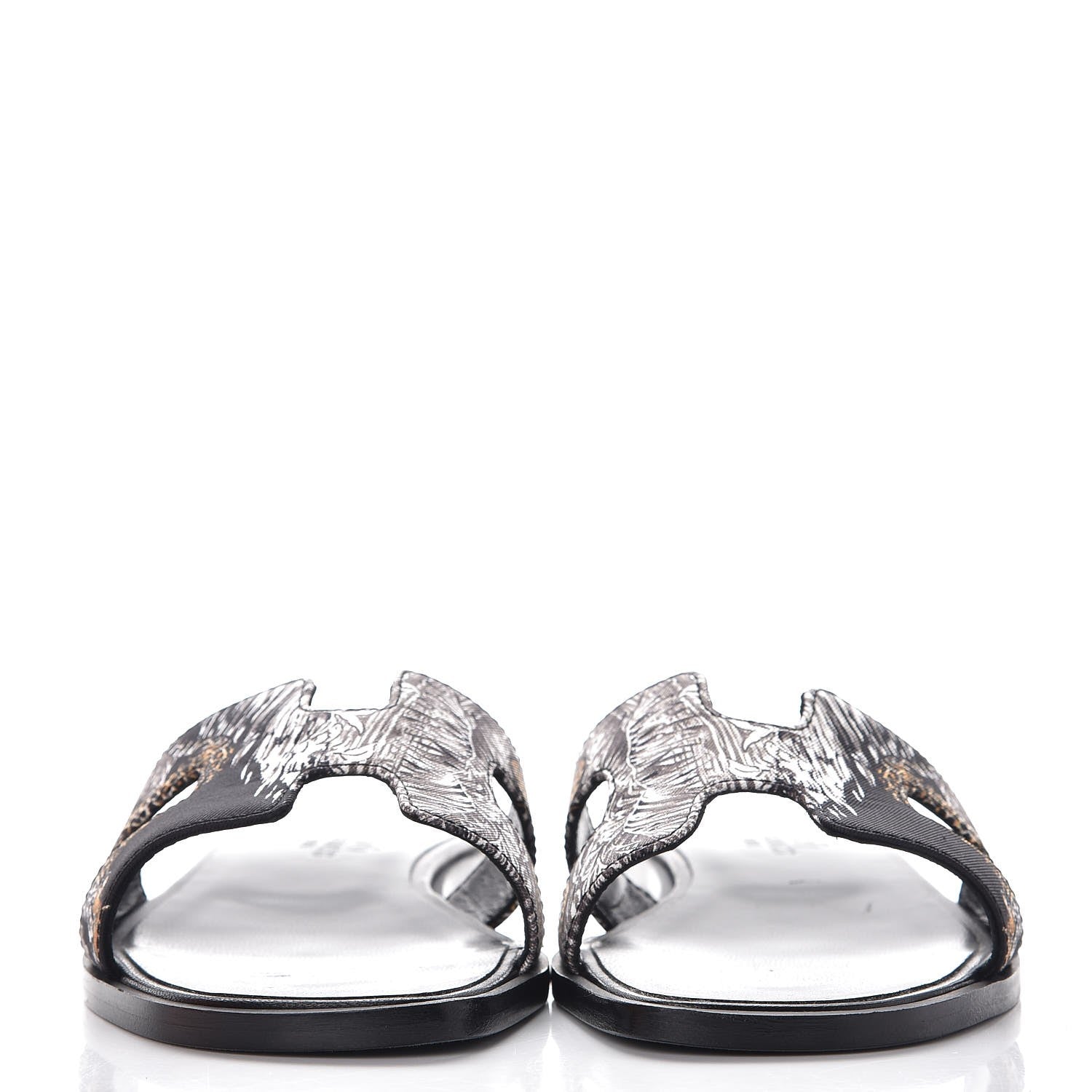 Hermes Silk Printed Equateur Tattoo Oran Sandals 35 Black 2 of 9