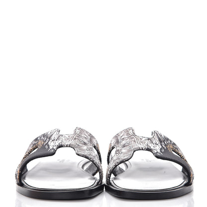 Hermes Silk Printed Equateur Tattoo Oran Sandals 35 Black 2 of 9