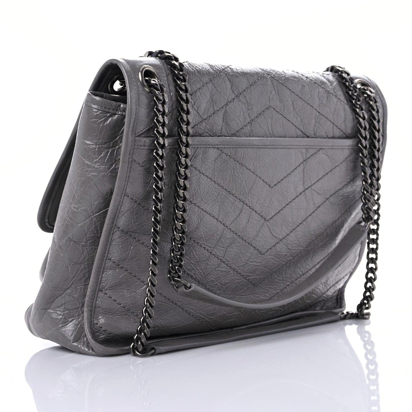 Crinkled Calfskin Matelasse Monogram Large Niki Chain Satchel Fog