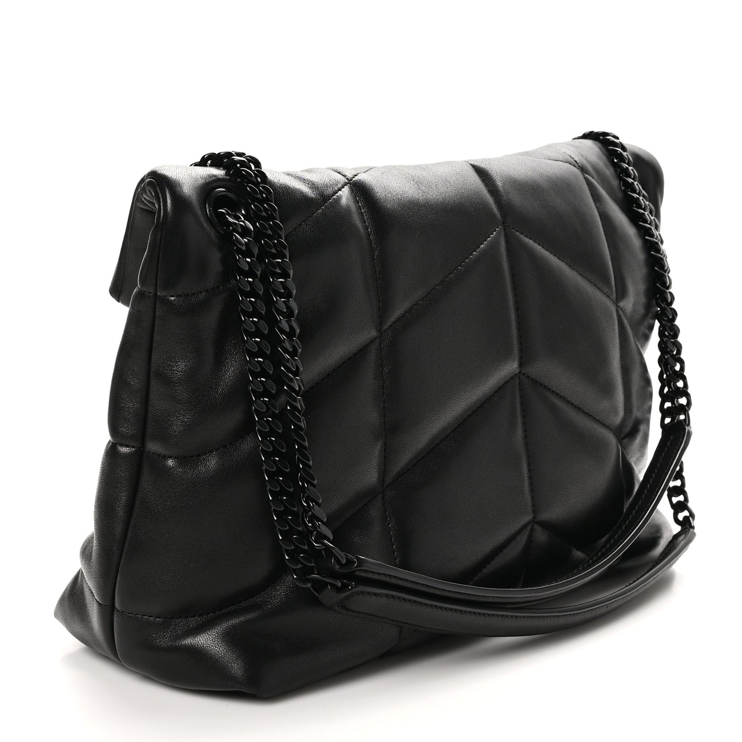 Lambskin Quilted Monogram Monochrome Medium Loulou Puffer Chain Satchel Black