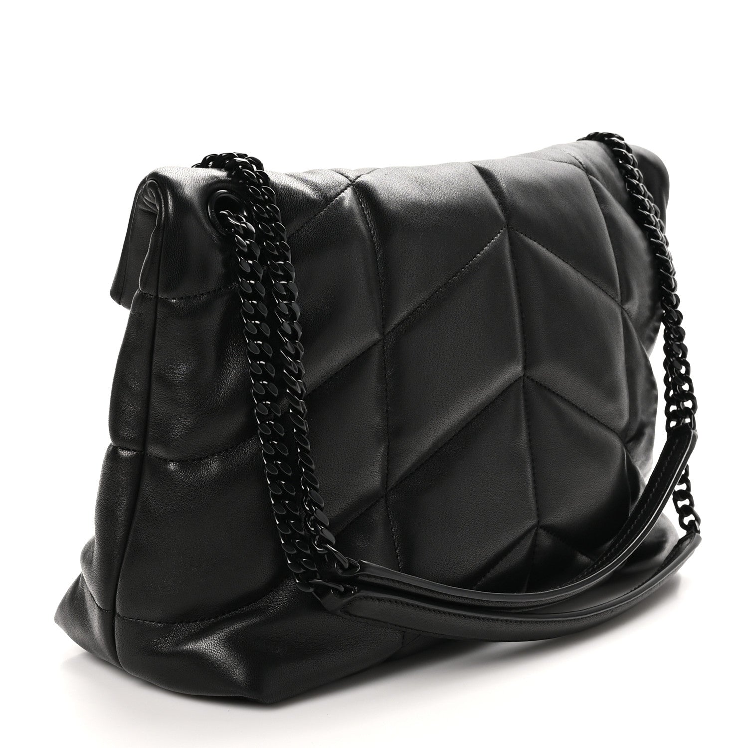 Saint Laurent Lambskin Quilted Monogram Monochrome Medium Loulou Puffer Chain Satchel Black 3 of 10