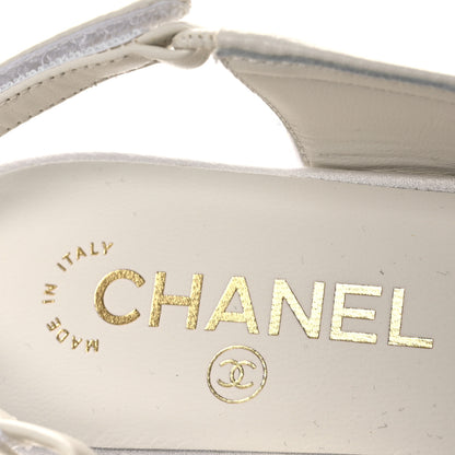Chanel Satin Crystal Lambskin Grossgrain Bow CC Slingback Flats 39 White Black 9 of 11